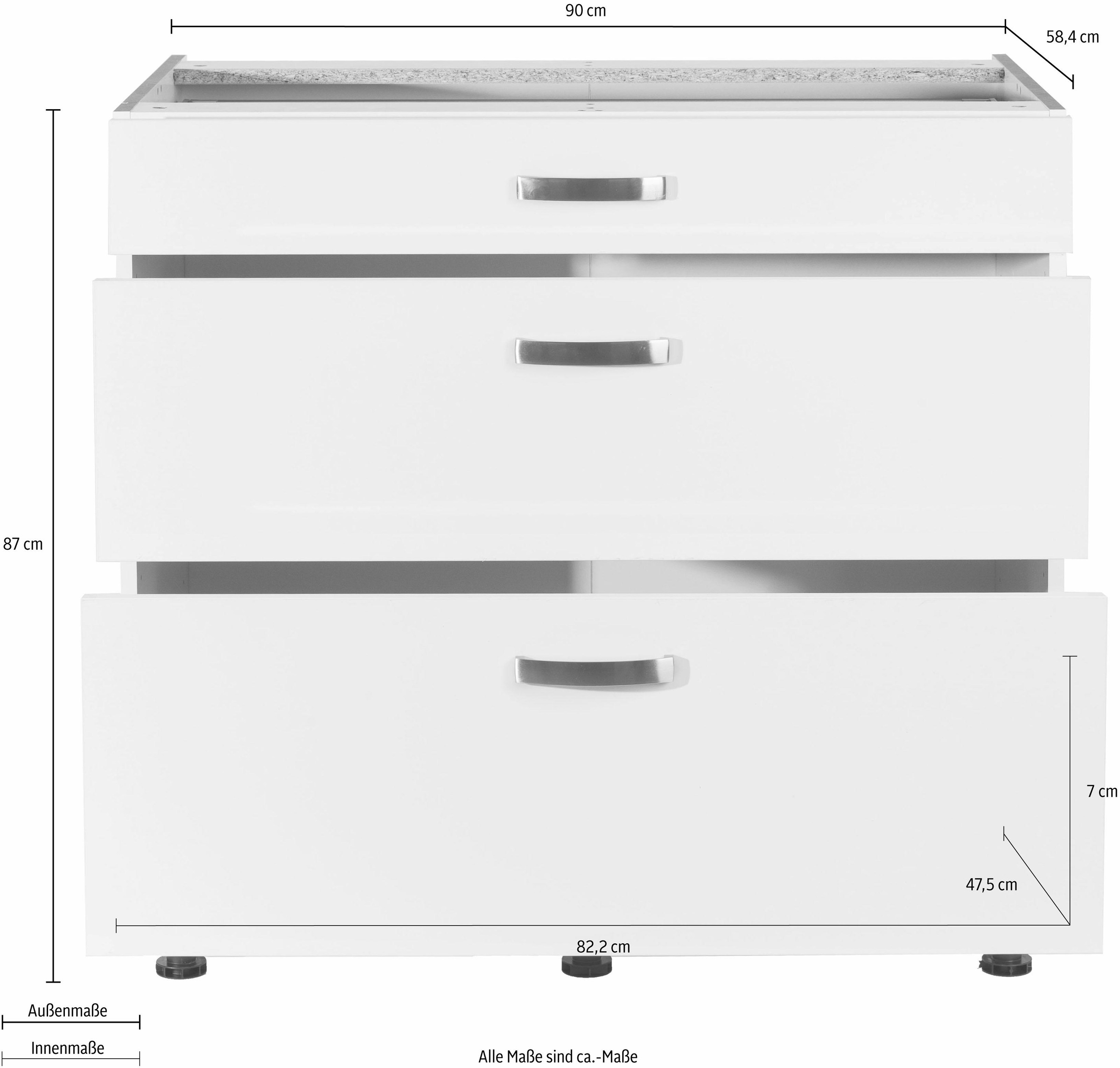 KOCHSTATION Unterschrank »KS-Cara« Breite 90 cm, mit Vollauszügen und Soft-Close-Funktion
