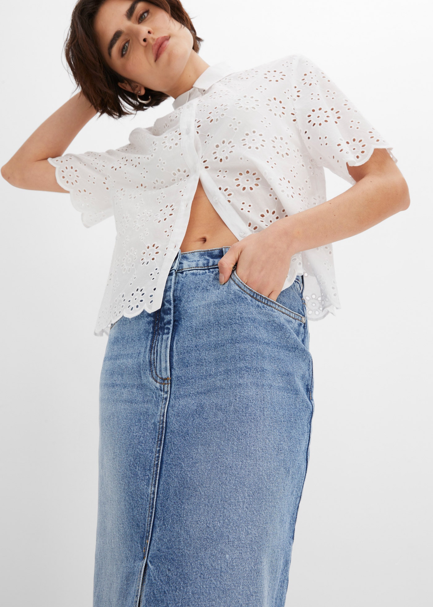 bonprix Jeansrock regular fit, mit Gehschlitz, 5-Pocket-Stil