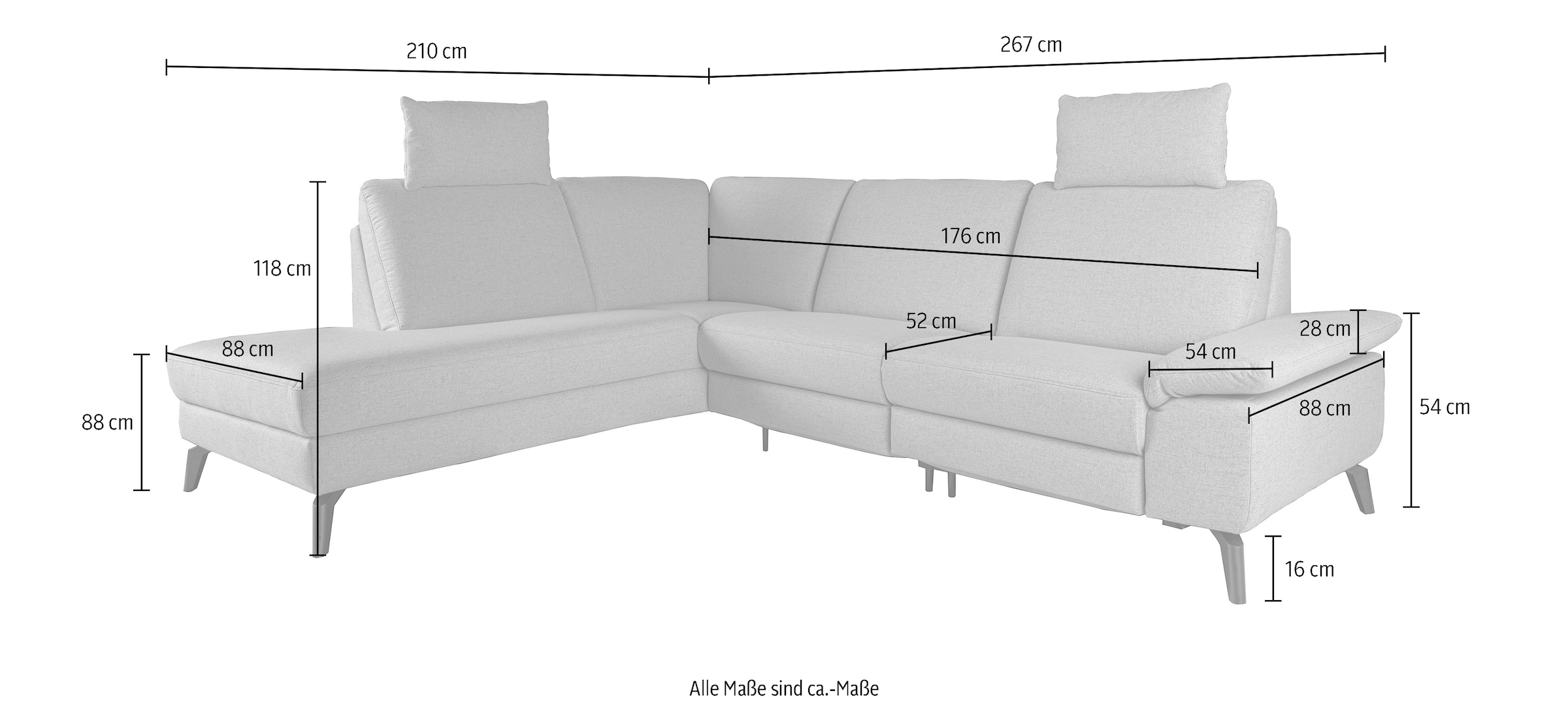 alina Ecksofa, inkl. Kopfstützen, wahlweise mit Relaxfunktion, Breite: 267 cm