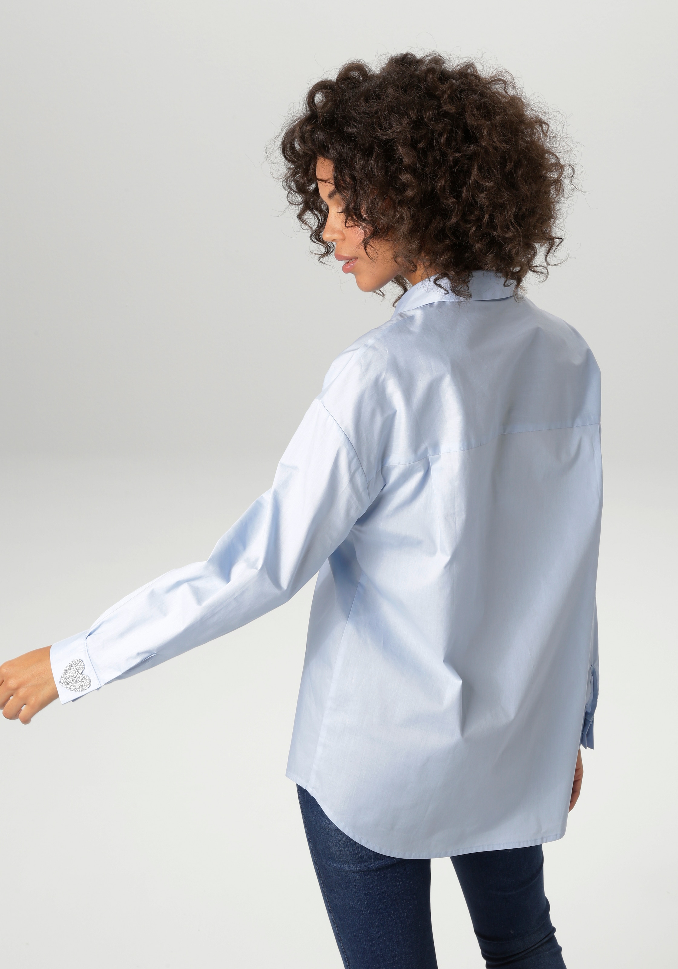 Aniston CASUAL Hemdbluse mit Glitzerherzen verziert - NEUE KOLLEKTION