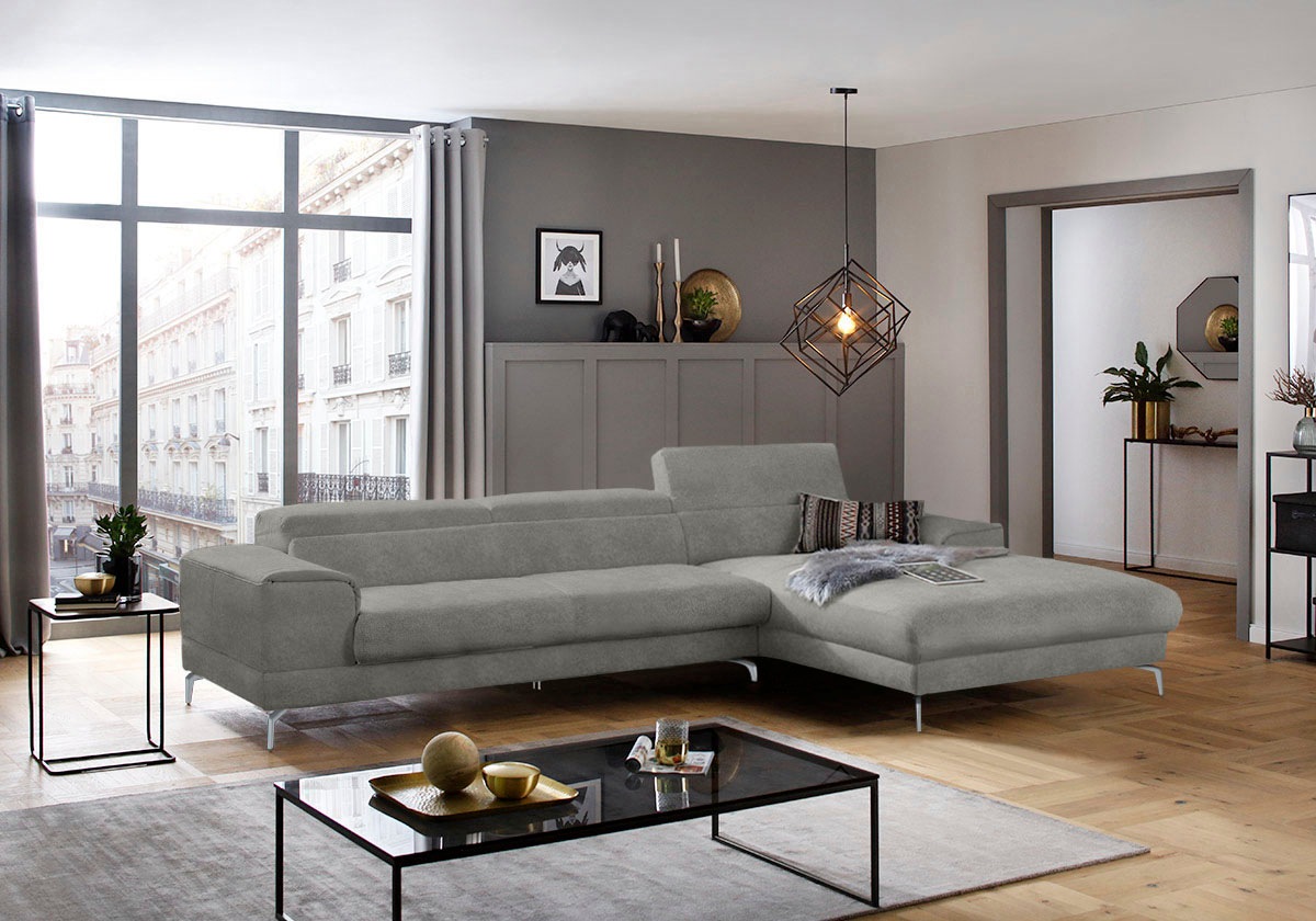 W.SCHILLIG Ecksofa »piedroo, Designsofa mit tollem Sitzkomfort, bequem und elegant, L-Form«, Kopfteilverstellung, wahlweise mit Sitztiefenverstellung, Breite 343cm