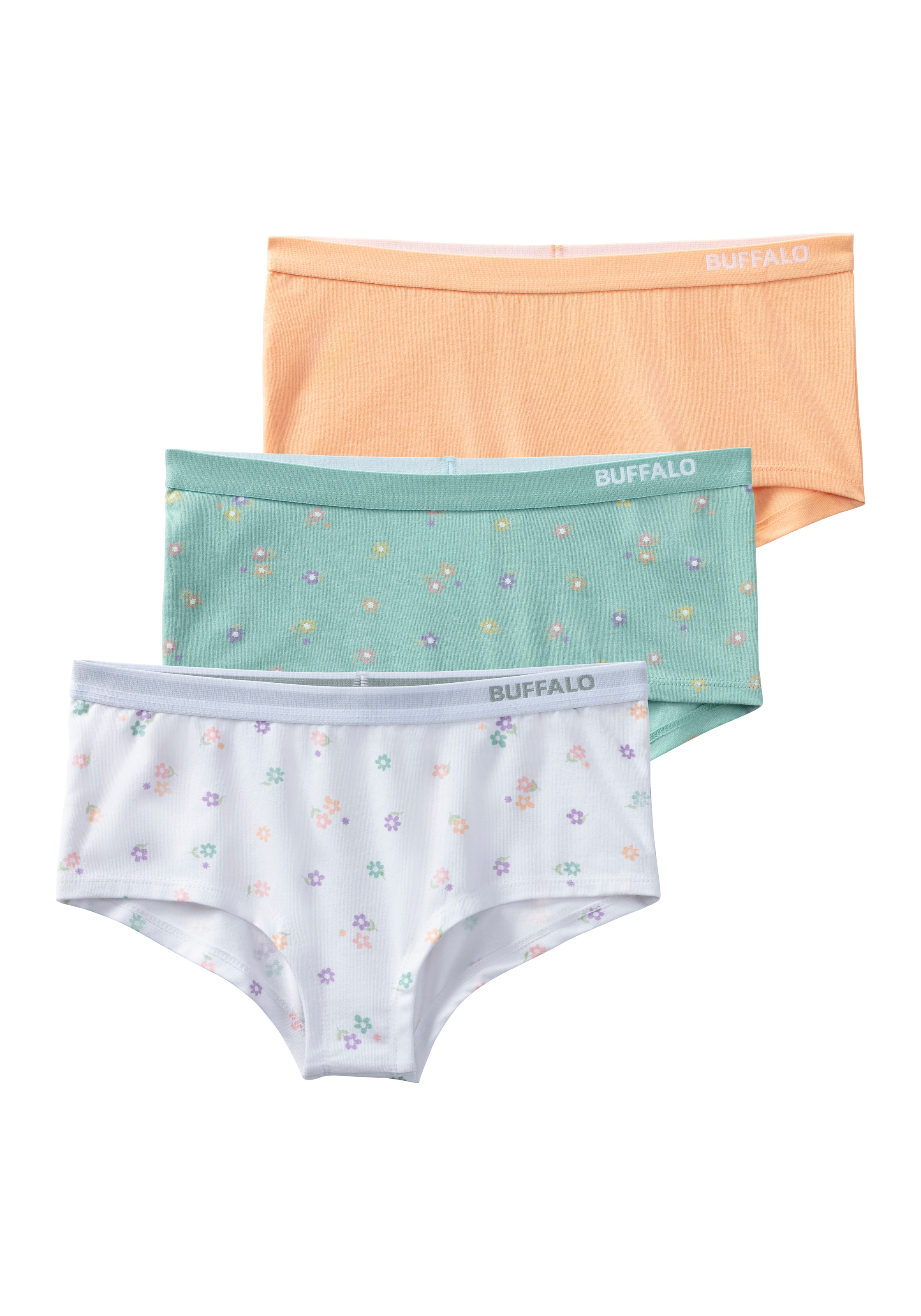 Buffalo Panty, (Packung, 3 St.), Uni und Blümchen-Print in einer Packung