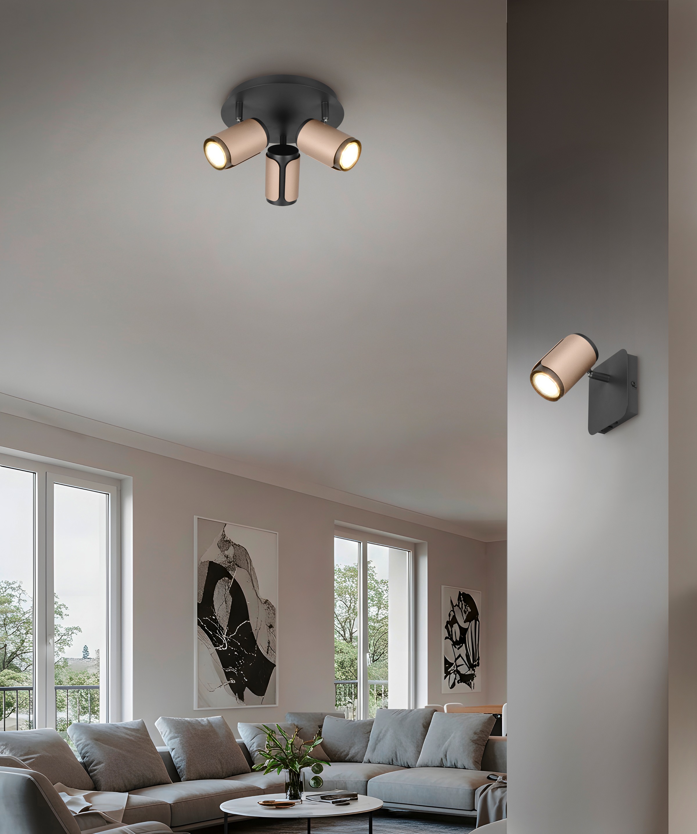 TRIO Leuchten Deckenstrahler »GILLAN, Spot 3-flammig, exkl 3x GU10 max 10W, Ø 30 cm Höhe 16 cm« GU10 1 Stk. warmweiß - kaltweiß GU10 Deckenspot 3er Rondell für Küche Flur, Spots schwenkbar, IP20