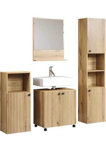 Badezimmer-Set »Amrum Waschbeckenunterschrank Spiegel Hochschrank Badschrank«,...