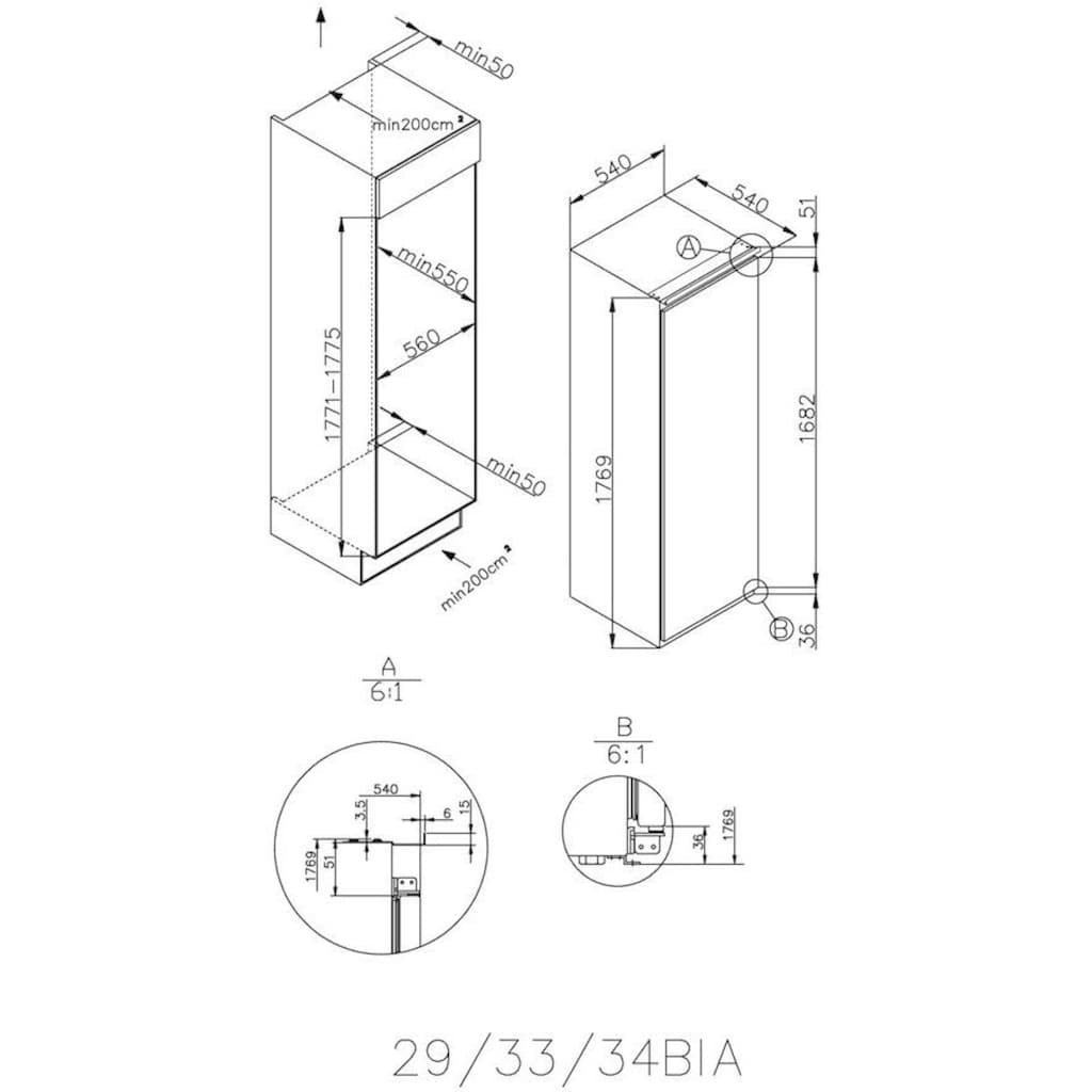 Candy Einbaukühlschrank »CFBO3550E/N«, CFBO3550E/N, 176,9 cm hoch, 54 cm breit