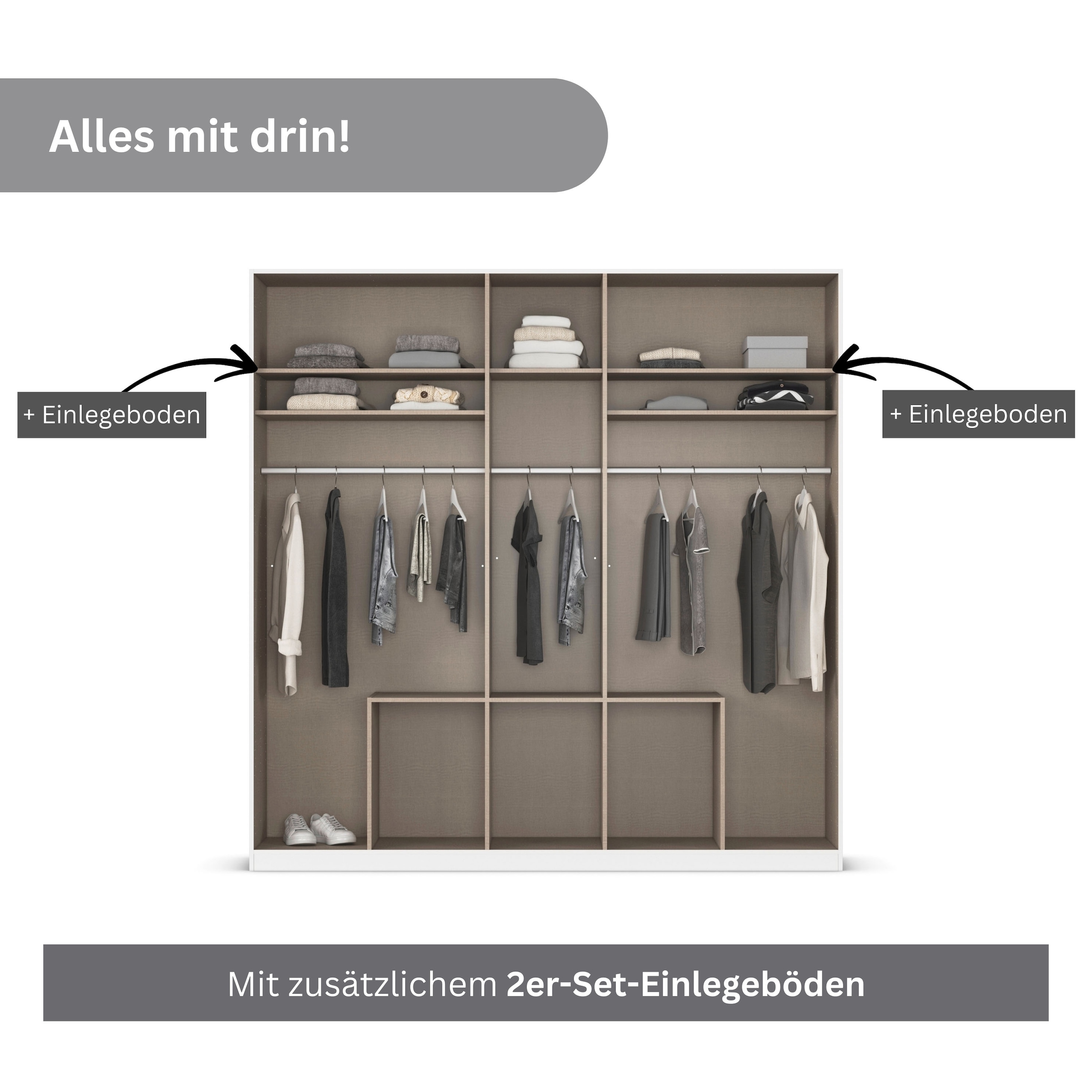 rauch Drehtürenschrank »Kleiderschrank Kleiderschränke Schrank Garderobe AGORDO mit Glasfront«, (in zwei Griff-Farben mit Glasfront), mit Außenschubkästen, in 6 Breiten und 2 Höhen MADE IN GERMANY