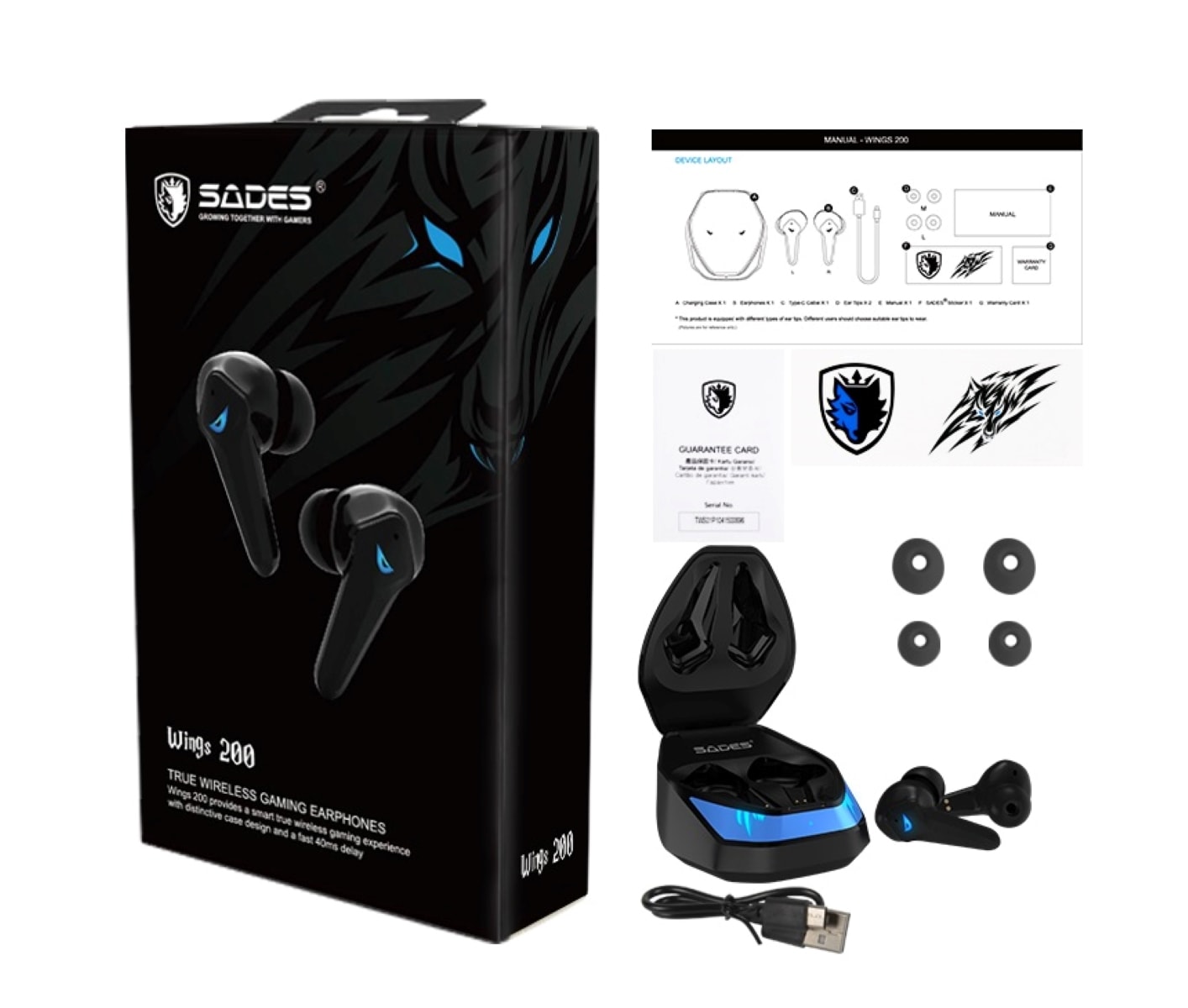 Mikrofon, kabellos, Bluetooth In-Ear-Kopfhörer 5.0, automatische TW-S02«, mit 200 »Wings Stereo, Kopplung Sades bei