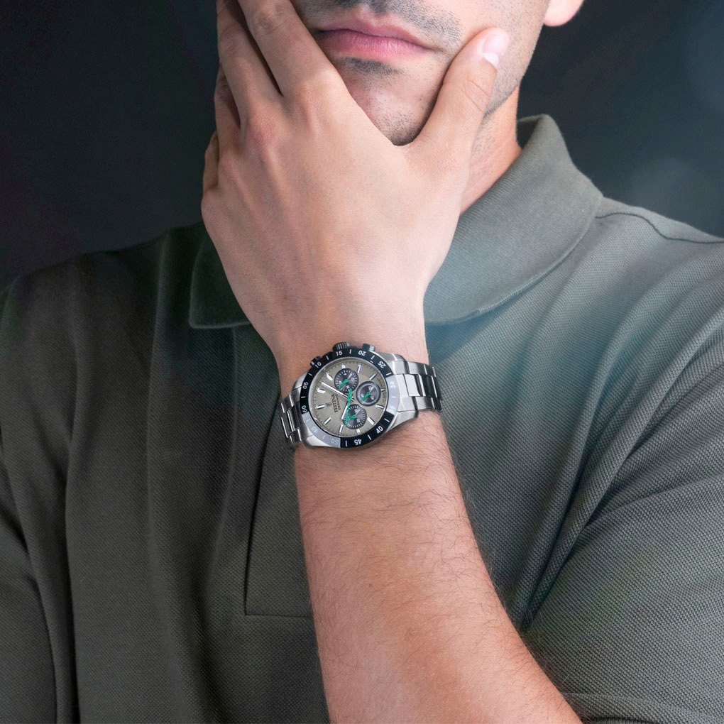 Festina Chronograph »Ceramic«, Quarzuhr, Armbanduhr, Herrenuhr, analog, Edelstahlband, Keramiklünette