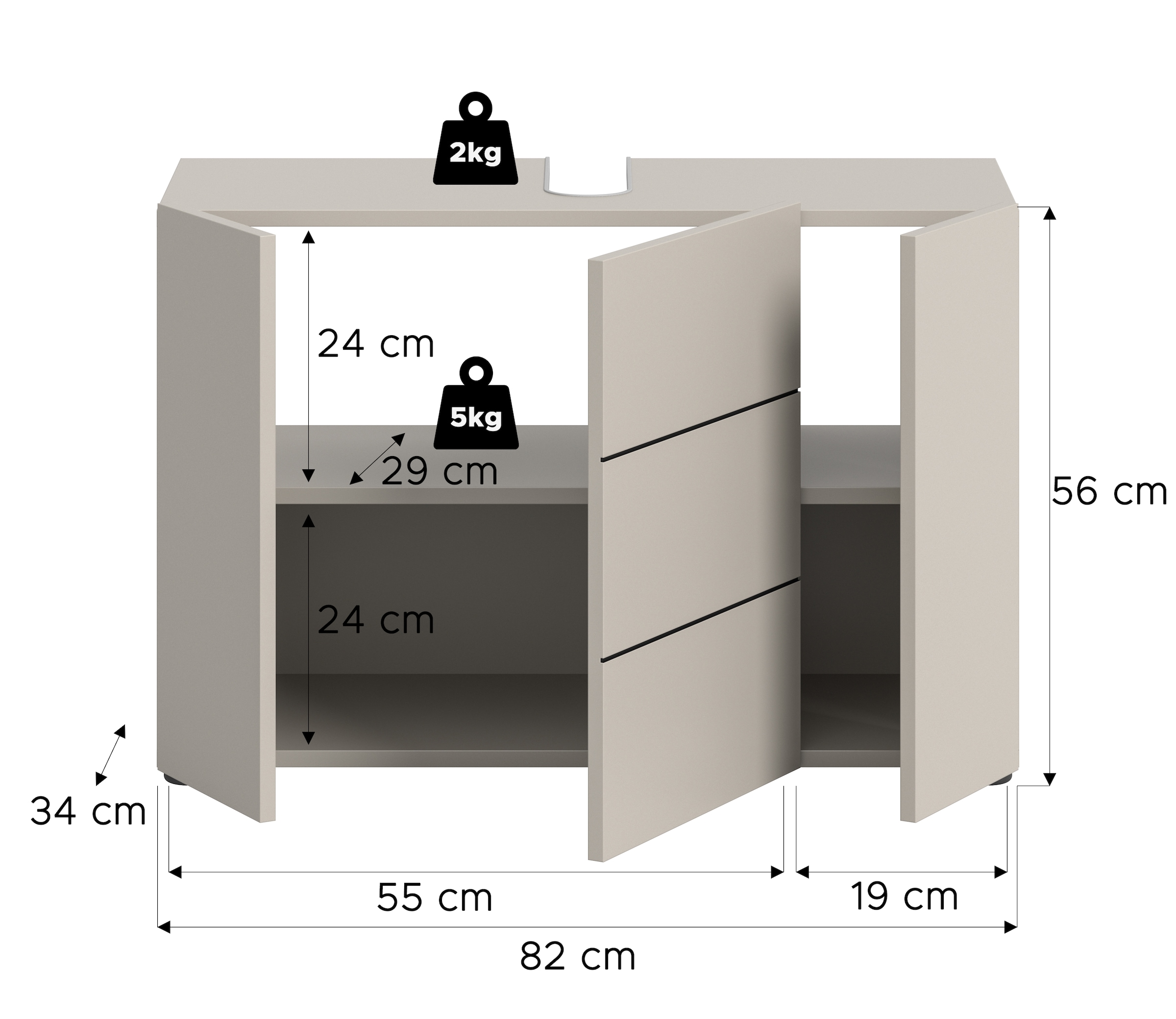 welltime Waschbeckenunterschrank »BIEL, Breite: 82 cm, 3 Türen, 4 Fächer, Siphonausschnitt« 1 Stk. tlg. Waschbeckenunterschrank, Unterschrank, WBU, Badezimmer, Bad
