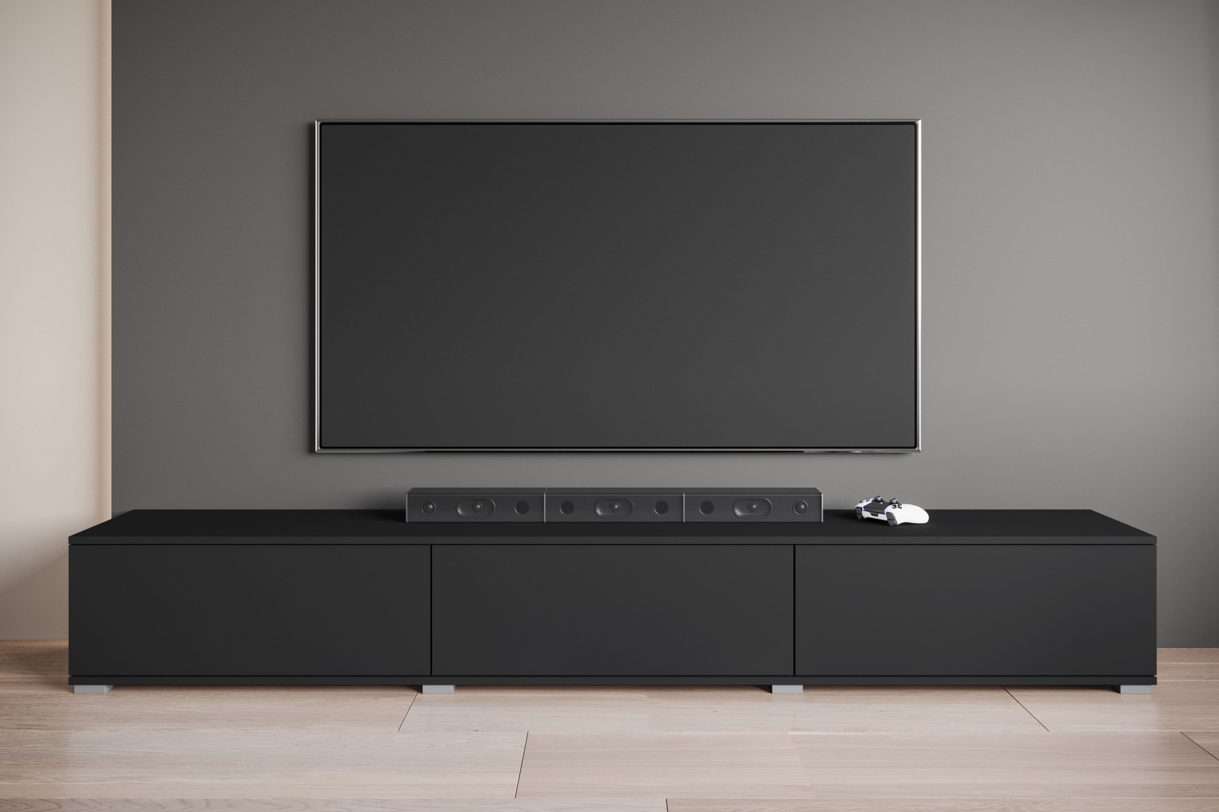 OTTO home Lowboard »Kenia TV-Schrank, 220 cm breit, mit 3 Klappen« 1 Stk. tlg. Stand- oder Hängemontage, stilvolles Design