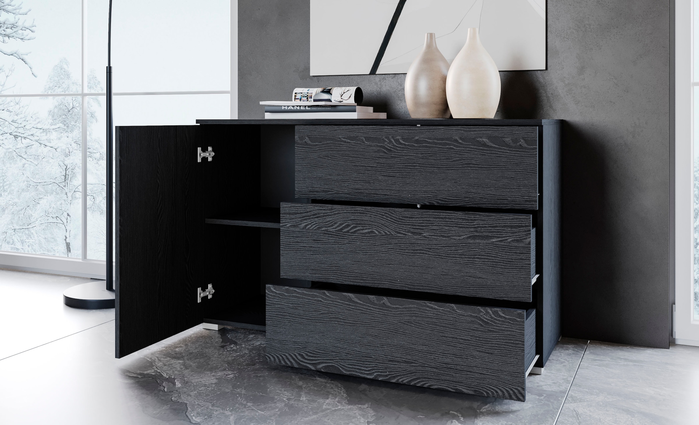 INOSIGN Sideboard »PARIS«, (1 St.), Moderne 110cm breite grifflose Kommode, vielseitig einsetzbar