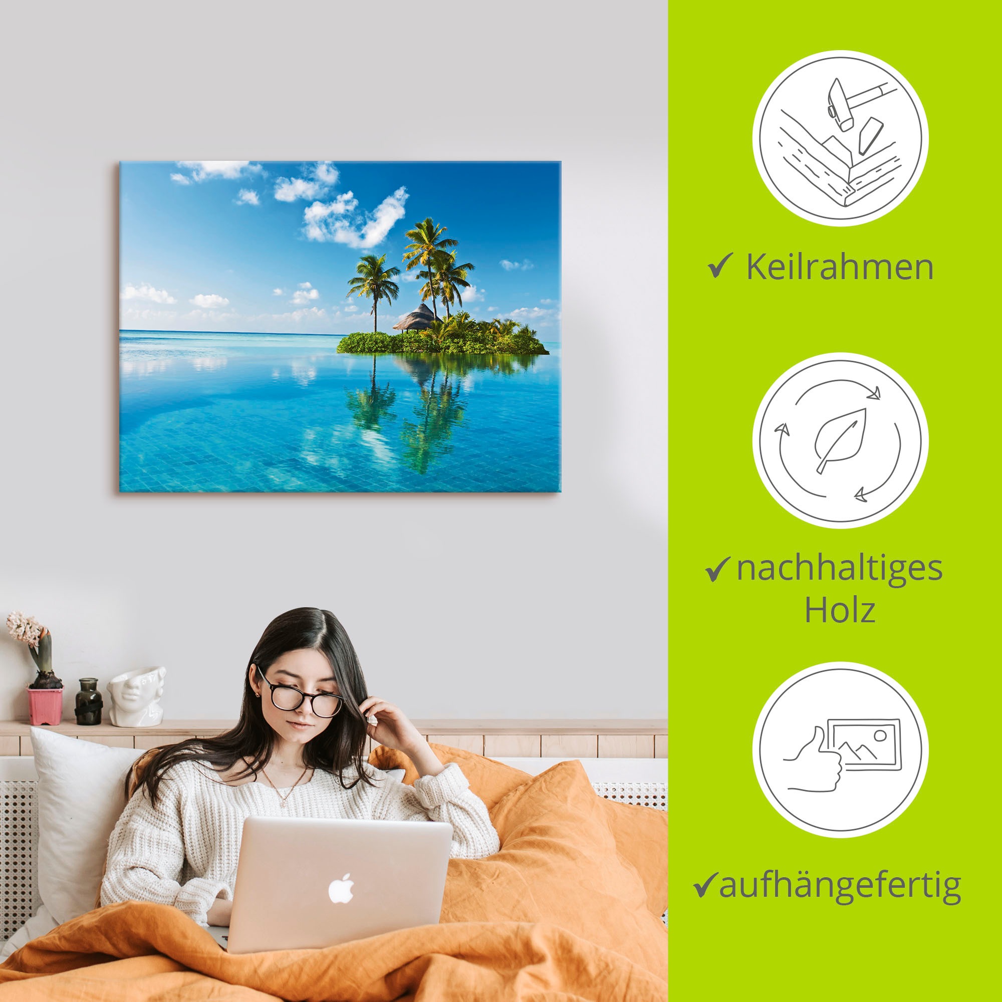 Artland Wandbild »Tropisches Paradies - Insel Palmen Meer« Amerika 1 Stk. tlg. auf Holzrahmen gespannt