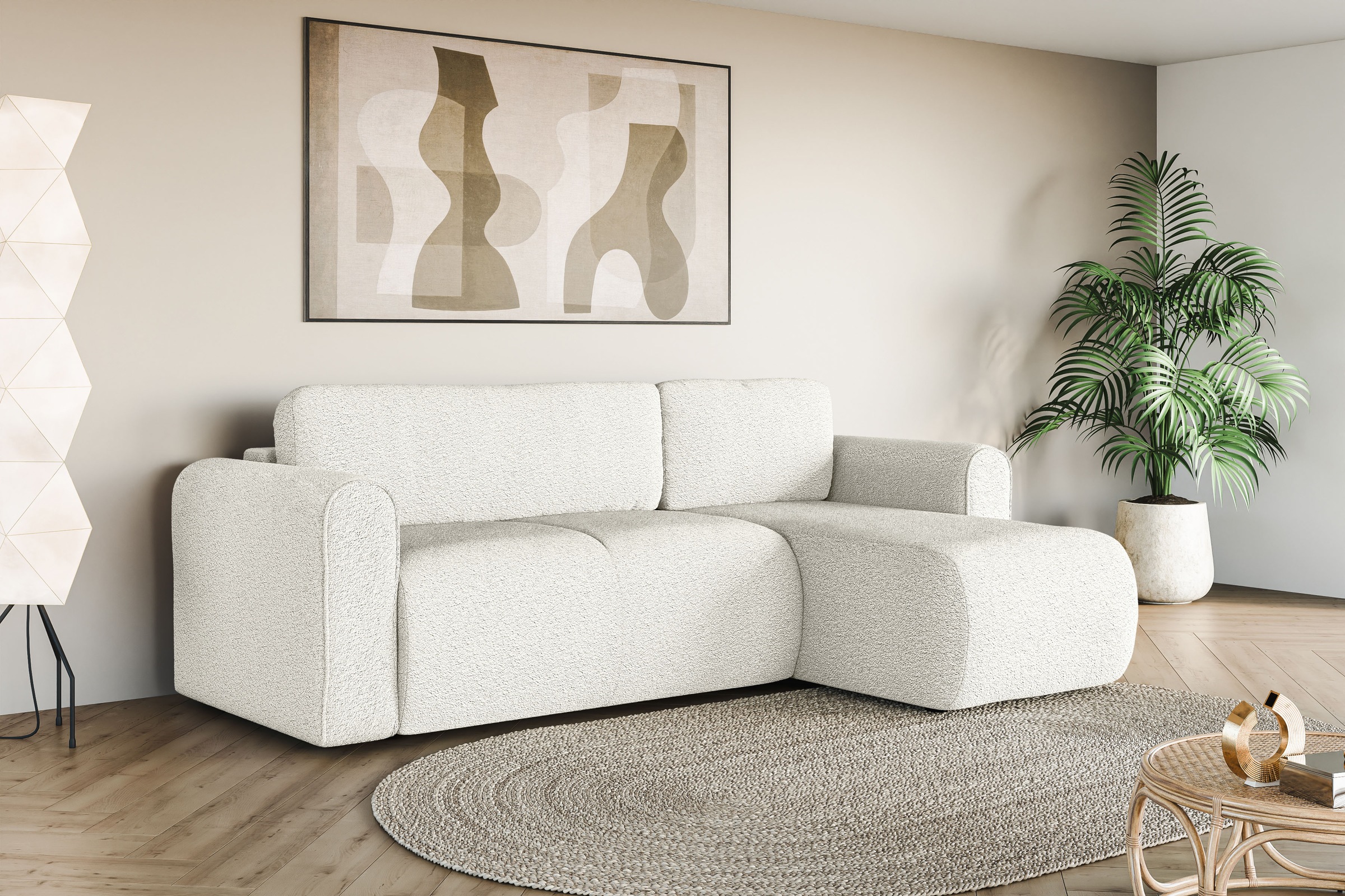INOSIGN Ecksofa »Zacharia wahlweise Schlafsofa mit Bettkasten, B/T/H 250/166/86 cm«, L-Form mit Wellenunterfederung, Recamiere beidseitig montierbar