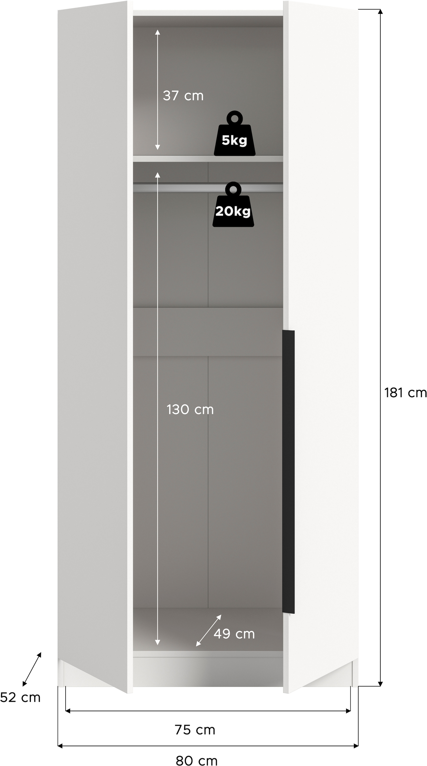 Home affaire Kleiderschrank »Skarde Schlafzimmerschrank, Garderobe, Schrank, Bestseller« Otto Bestseller Garderobe Schlafzimmerschrank, 1 tlg. Breite: 80 cm, weiß, Kleiderstange, Einlegeboden