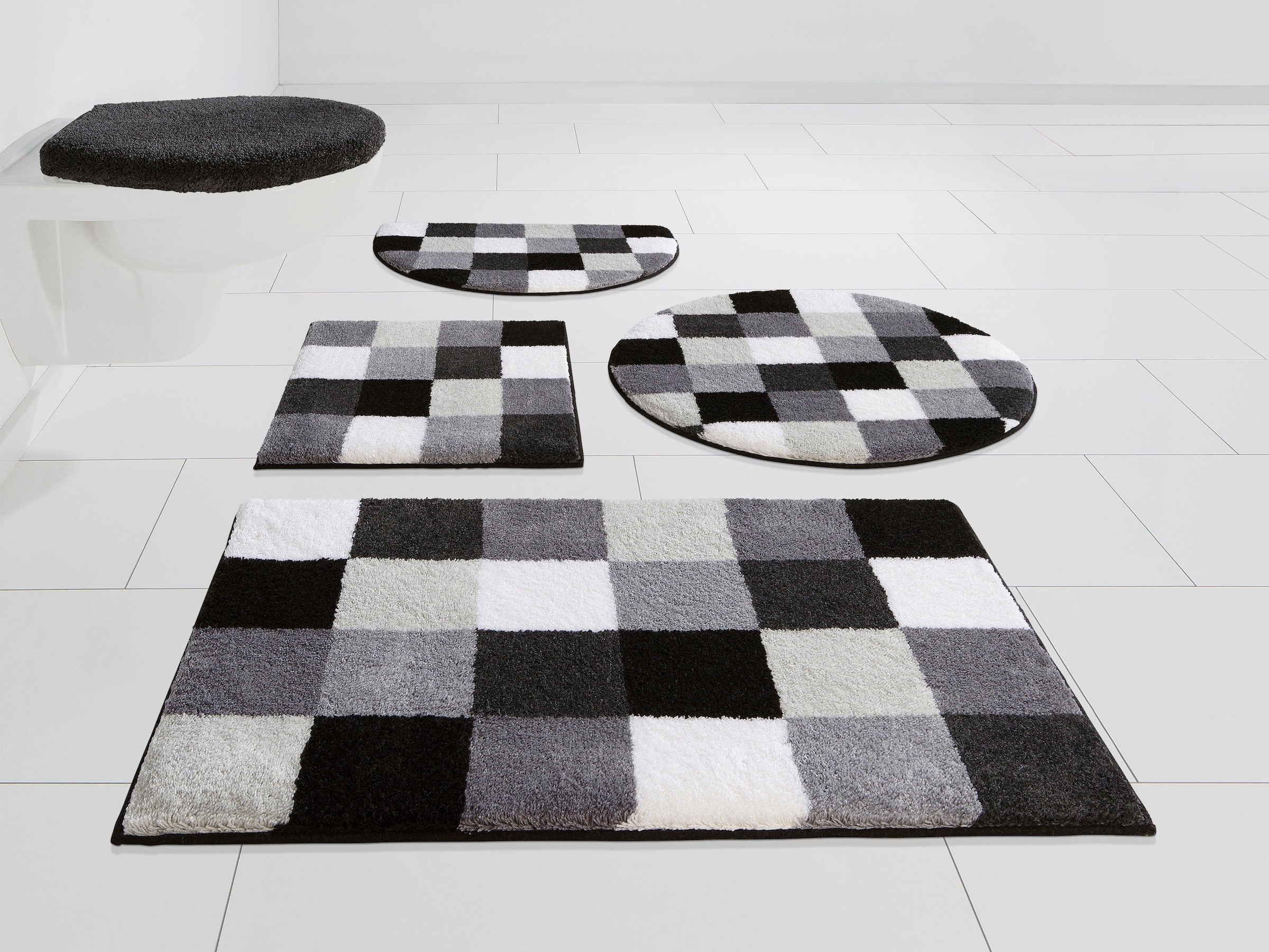 Grund Badematte "Mosaik, Badvorleger, Badezimmer Teppich, sehr weich" Höhe 20 mm rutschhemmend beschichtet fußbodenheizungsgeeignet angenehm weich, auch als 3 teiliges Set erhältlich, Made in Europe