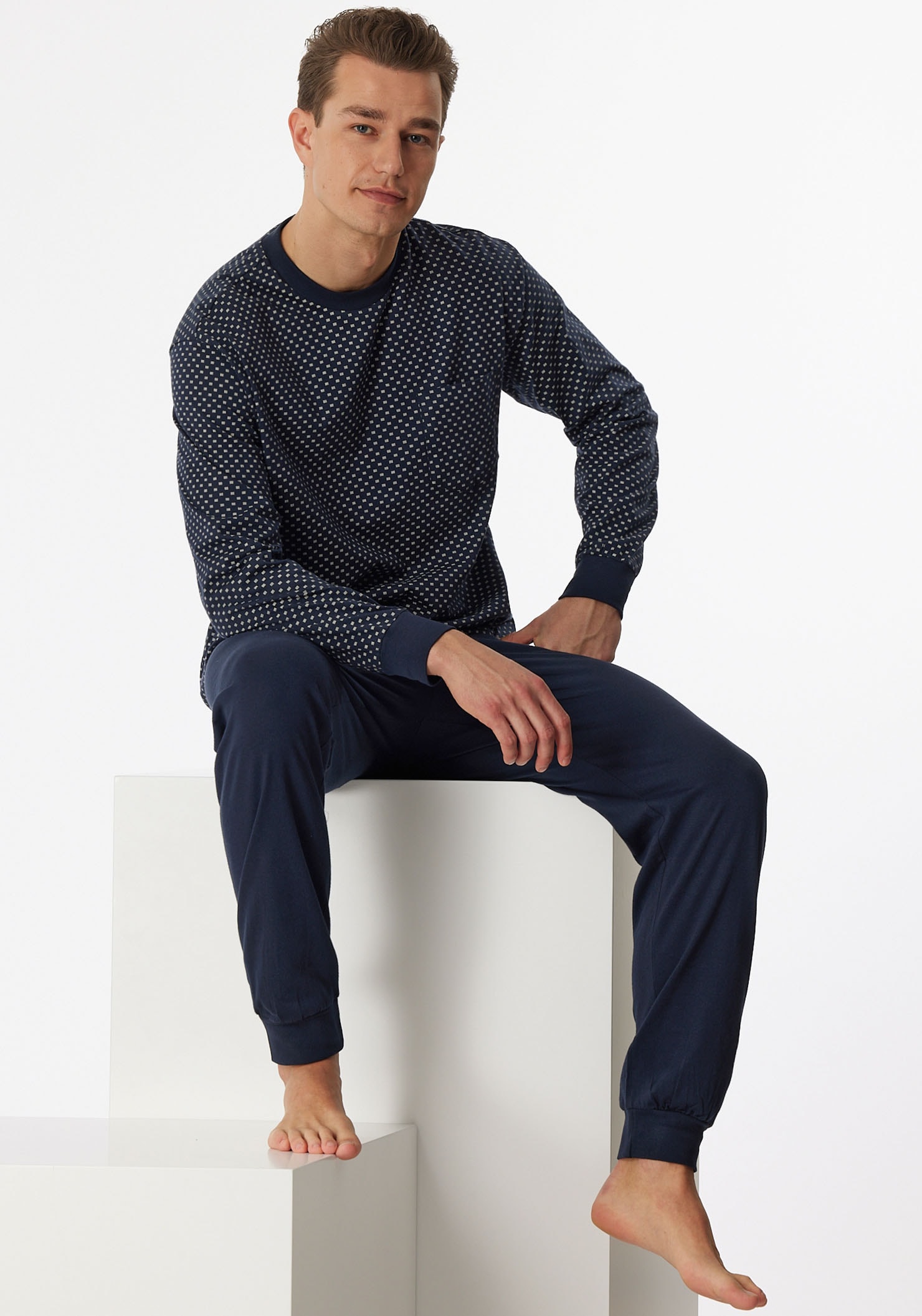 Schiesser Pyjama »"Dark Sapphire"«, (2 tlg.), mit bequemen Bündchen an den Arm- und Beinabschlüssen