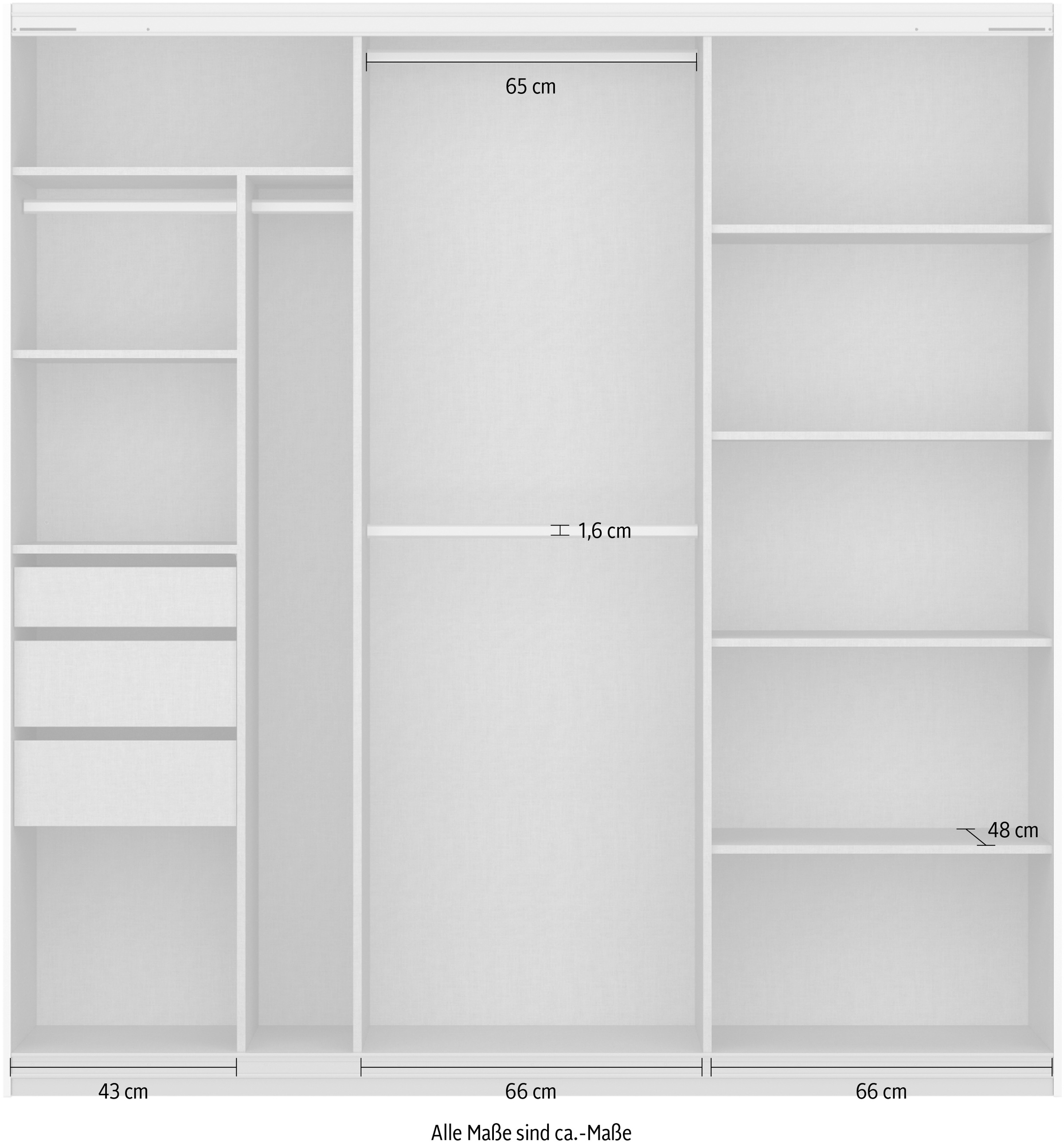 rauch Schwebetürenschrank »Kleiderschrank Schrank Garderobe Wäscheschrank Ankleide OTELI« Breiten 203/271/315/360 cm Höhen 210/229 cm,  mit Spiegelfront, inkl. Wäscheeinteilung mit 3 Innenschubladen