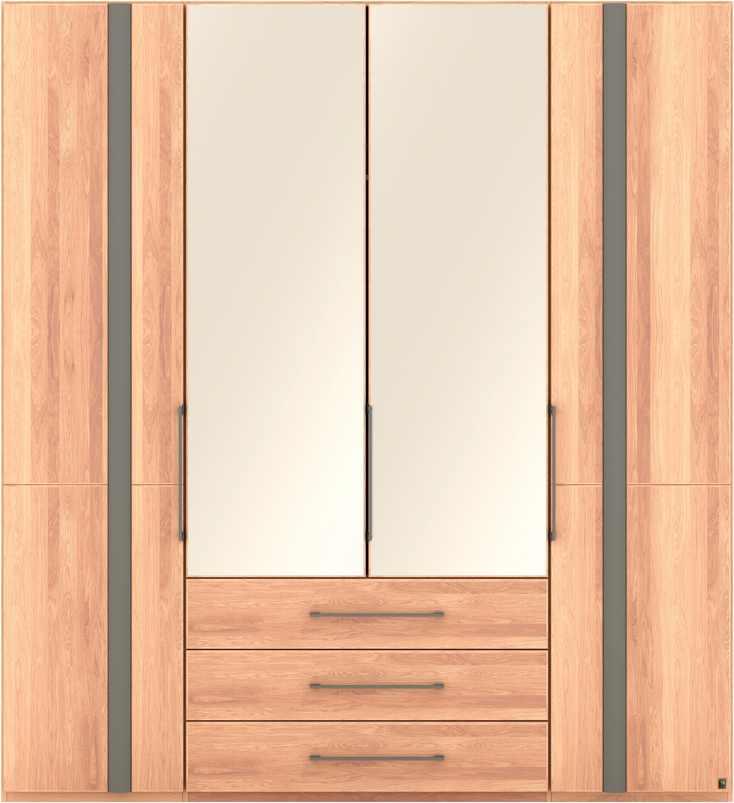 Musterring Drehtürenschrank »Sorrent, Kleiderschrank, teilmassiv Eiche«, (mit Türdämpfern, mit Schubladen, extra Böden, MADE IN GERMANY), Türen in Eiche massiv und als Parsol-Bronze-Spiegel, mit Schubkästen