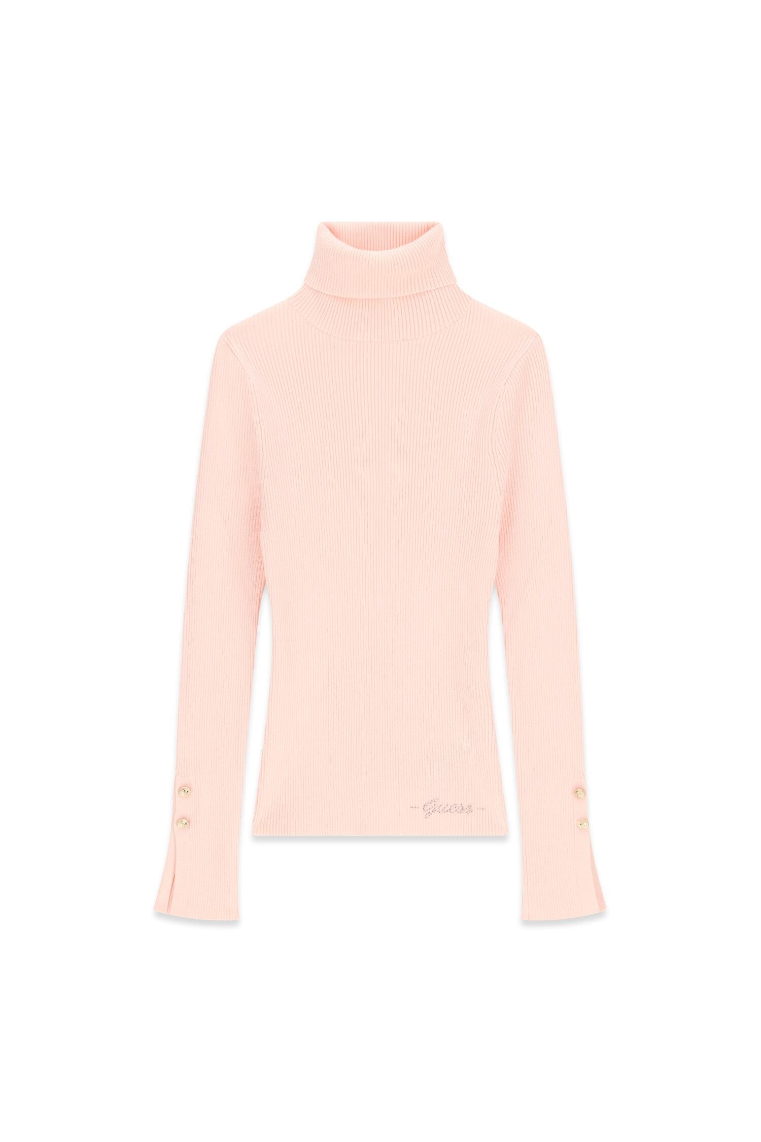 Guess Rollkragenpullover »LS TN ELLIE SWTR« in gerippter Struktur, Knopf-Details