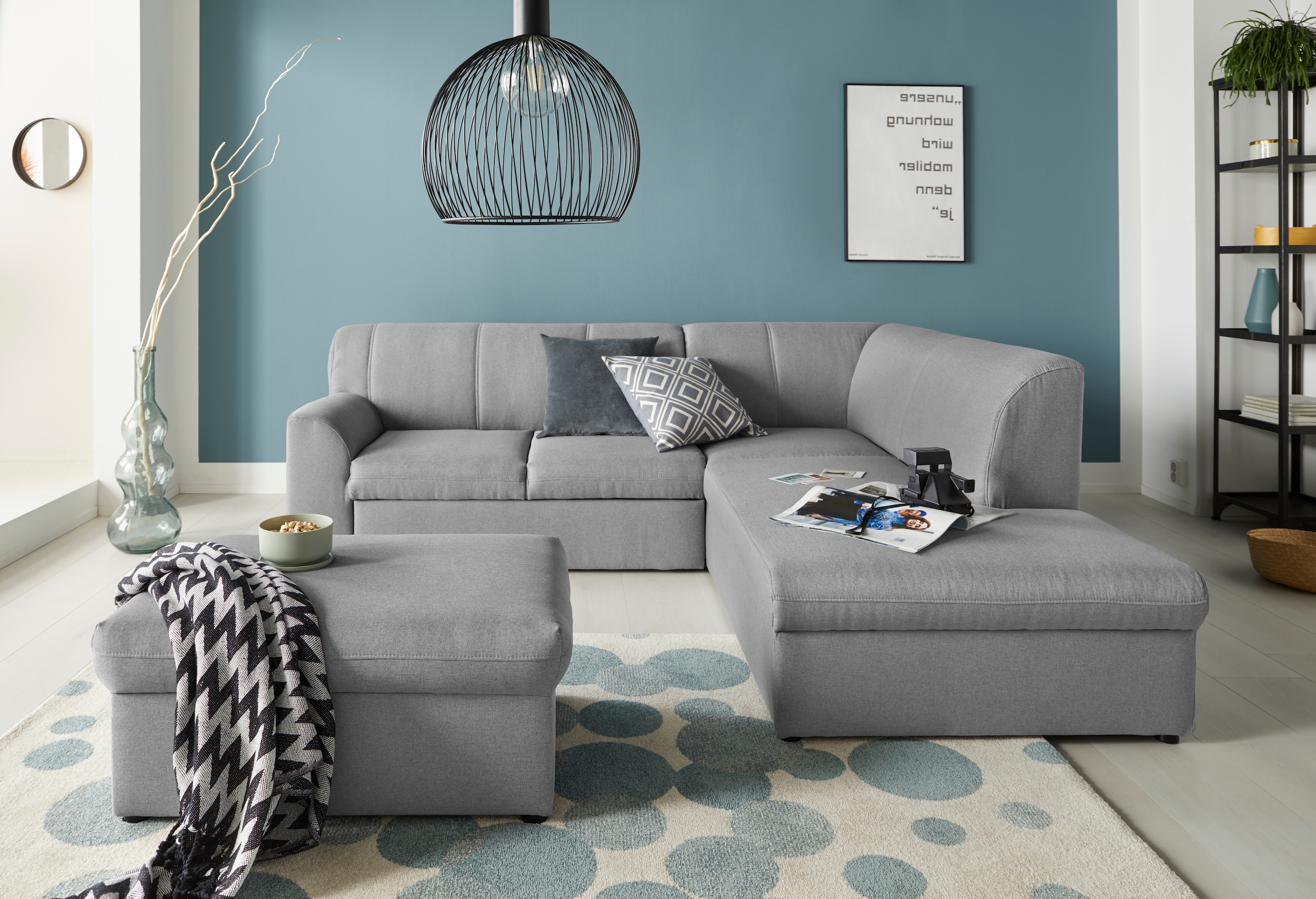 DOMO collection Ecksofa »Topper zeitlos elegant, kompakte Stellmaße, OTTOs Choice, L-Form«, mit Ottomane, wahlweise mit Schlaffunktion