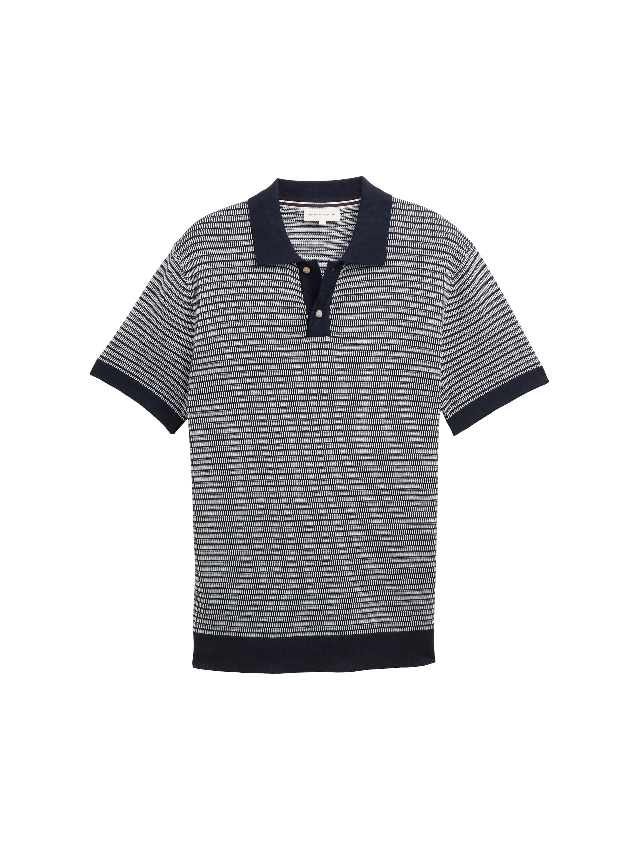 TOM TAILOR Kurzarmpullover mit Strick-Muster und Polo-Kragen
