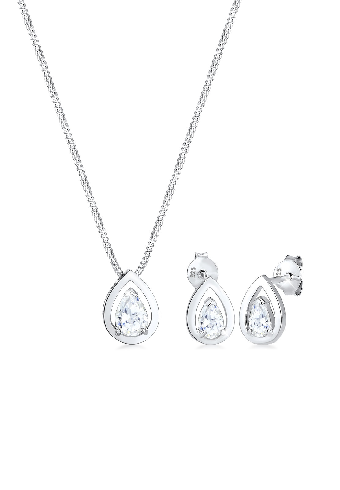 Elli Ohrring und Ketten Set »Schmuckset Set Tropfen Zirkonia Weiß 925 Sterling Silber« ()