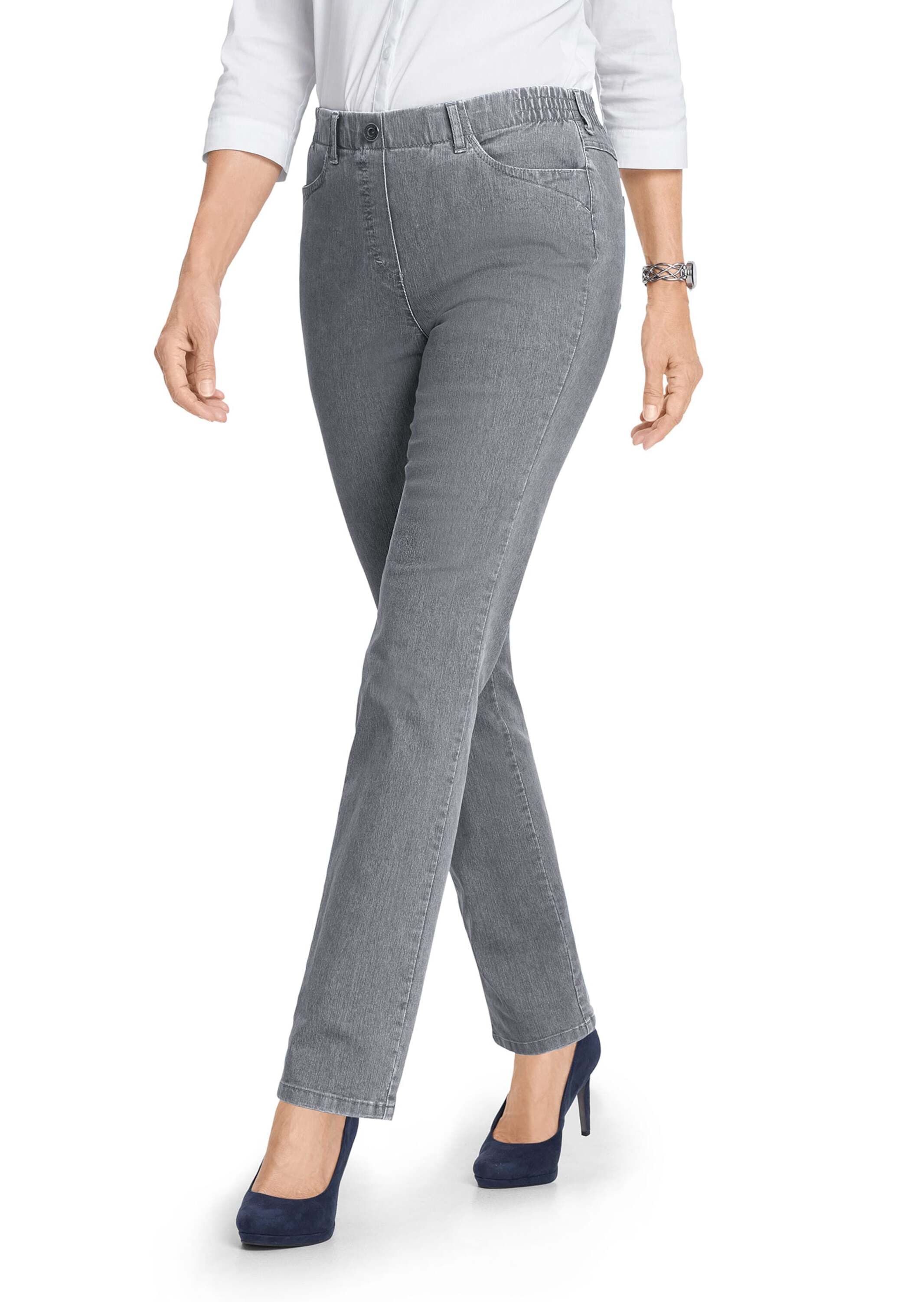 GOLDNER Regular-fit-Jeans »Edel geschmückte Jeansschlupfhose MARTHA« Reißverschlussoptik mit Knopf vorne