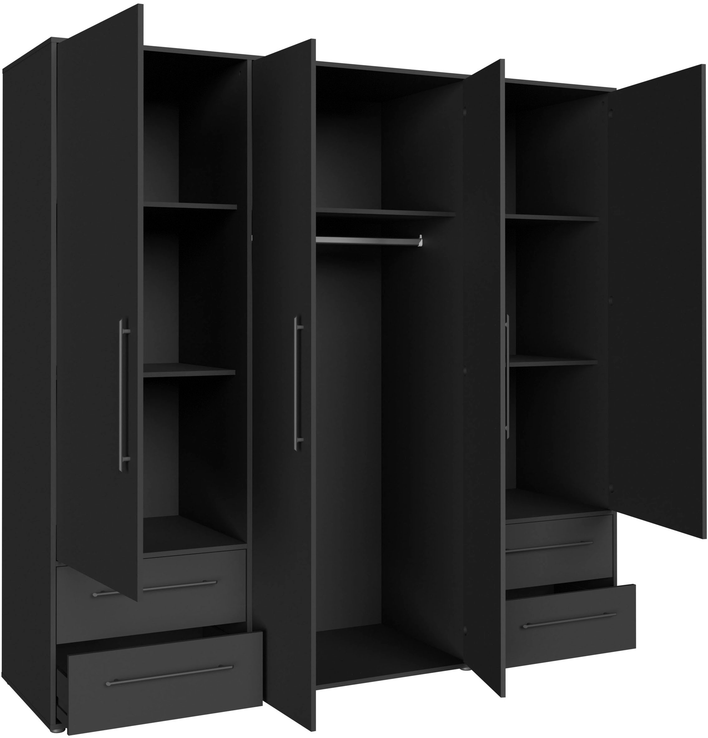 FORTE Drehtürenschrank »Mokkaris, TOPSELLER! 3 oder 4 Türen, zeitloses Design«, (BHT ca. 145x200x59cm oder BHT ca. 206x200x59cm), Schubladen + schwarze Stangengriffe, Made in Europe, viel Stauraum