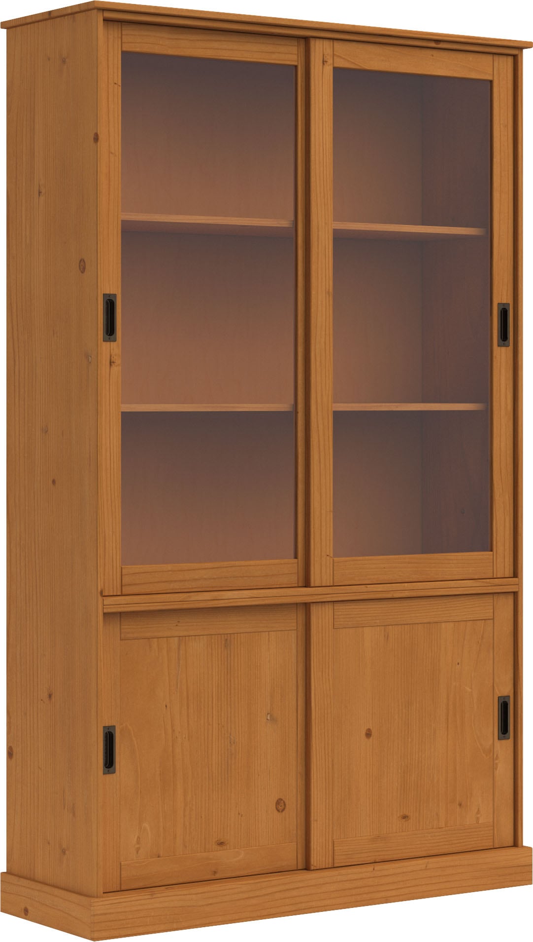 Home affaire Vitrine »Schröder«, mit 2+2 Schiebetüren, aus massivem Kiefernholz, Breite 114 cm
