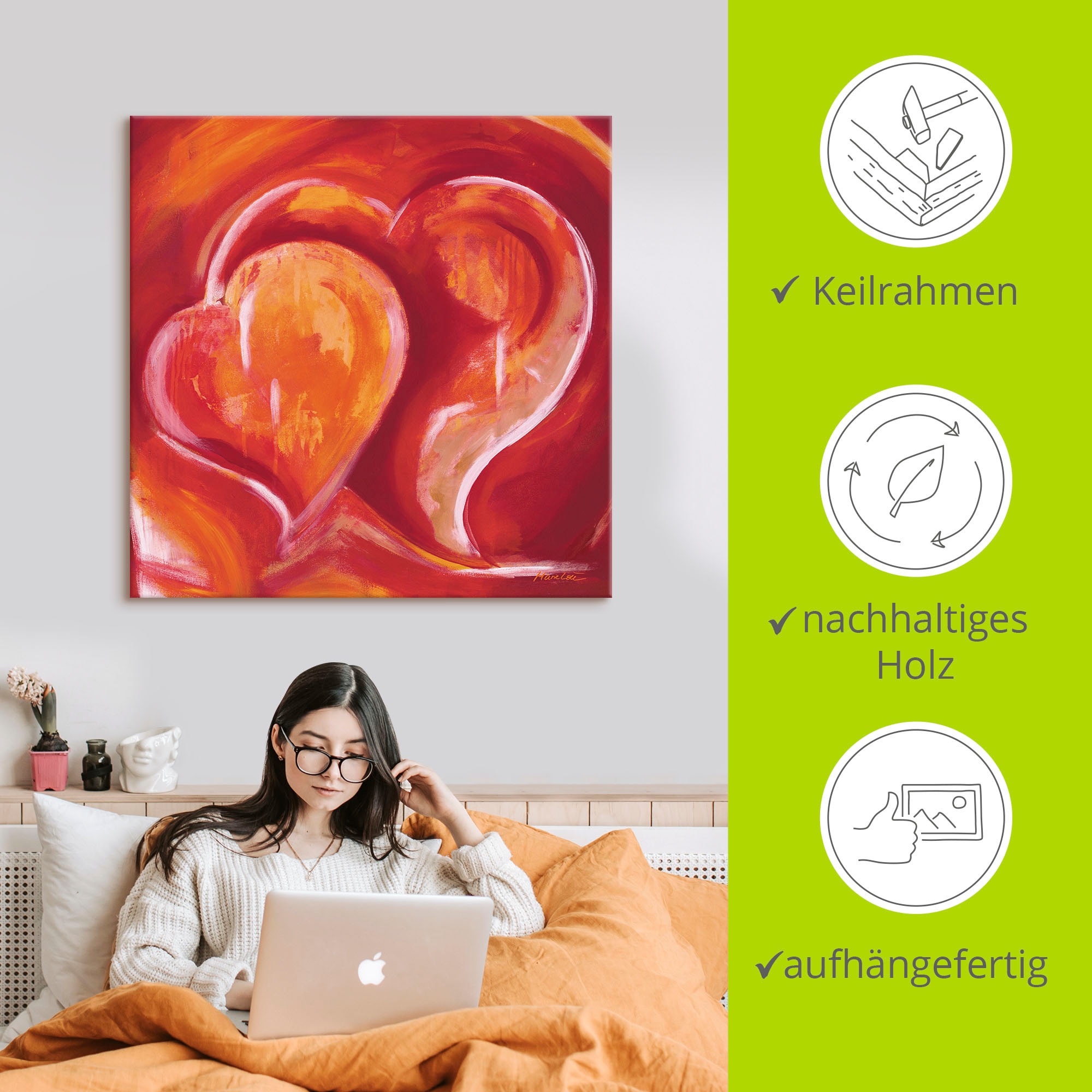 Artland Wandbild »Abstrakte Herzen - Rot« Herzbilder 1 Stk. tlg. als Leinwandbild, Poster in verschied. Größen