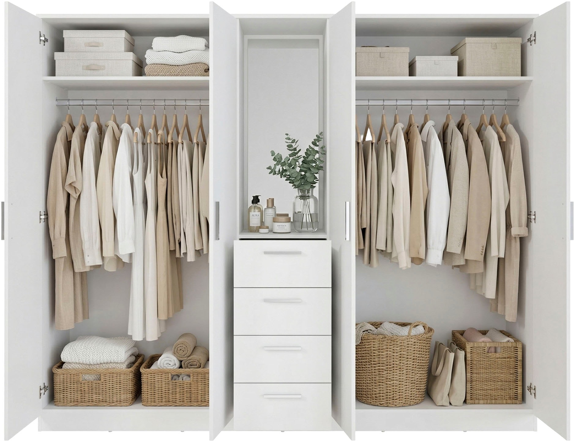 FORTE Kleiderschrank »Drehtürenschrank, Spiegel, Schubladen, viel Stauraum« B/H/T 199/181/52,7, Spiegel, Stauraum,Schubladen, FSC