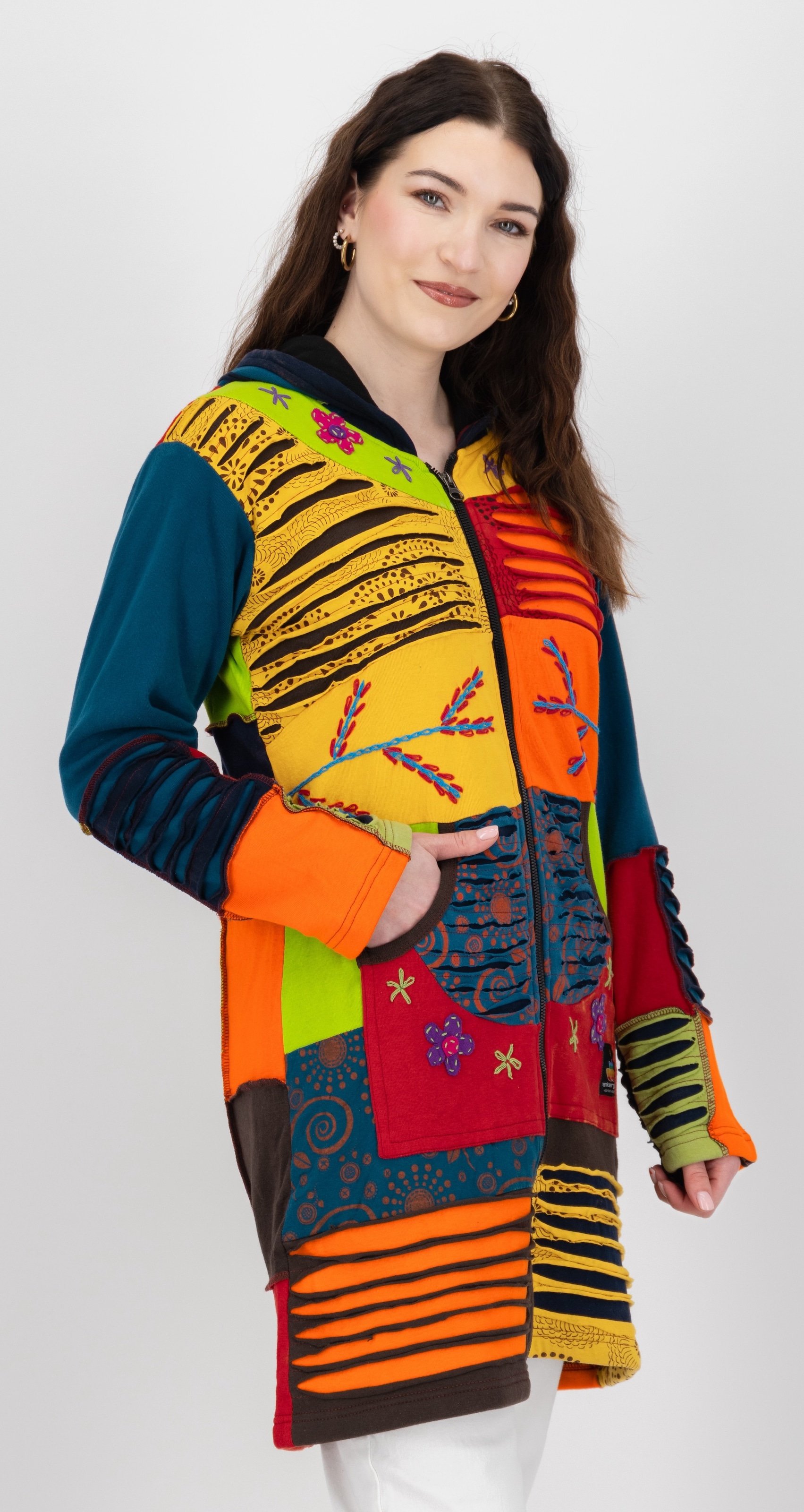 DEPROC Active Fleecejacke »Patchwork NUNAVUT LONG WMN«, auch in Großen Größen erhältlich