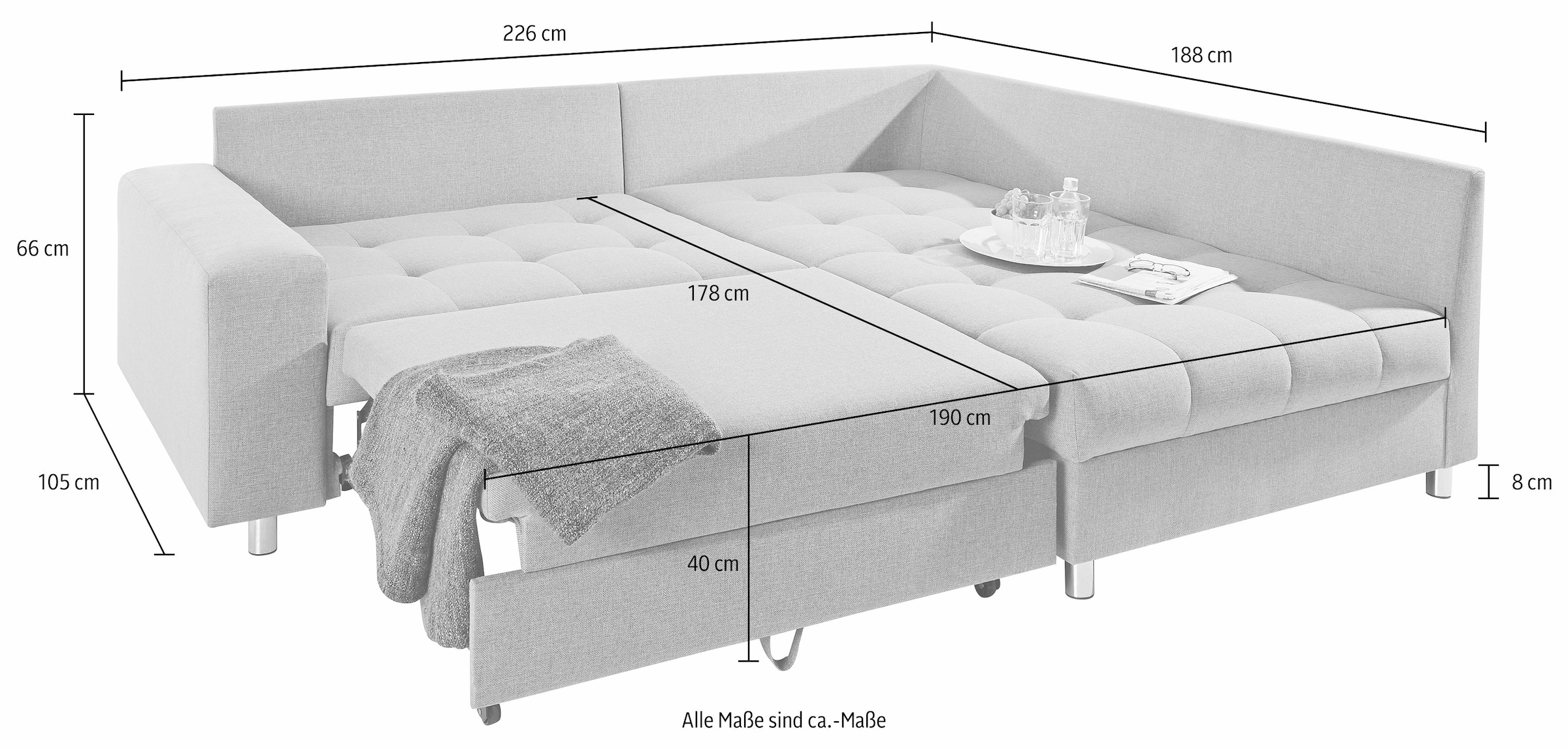 Mr. Couch Ecksofa »Tobi L-Form«, wahlweise mit Kaltschaum (140kg Belastung/Sitz), RGB-LED-Beleuchtung