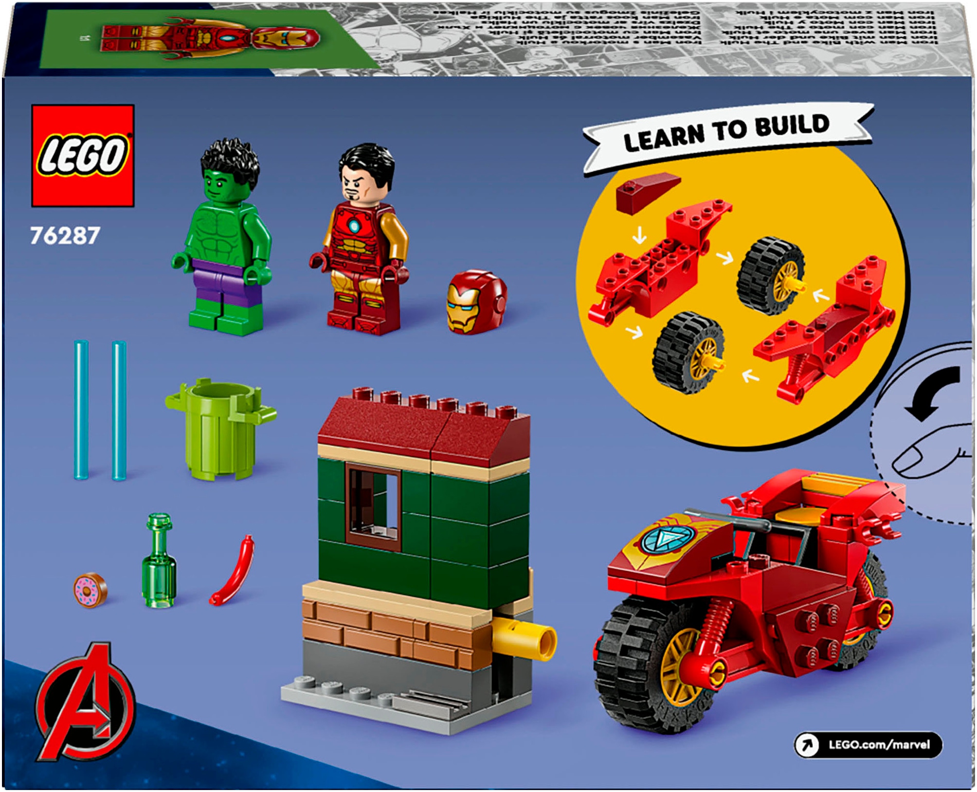 LEGO® Konstruktionsspielsteine »Iron Man mit Bike und der Hulk (76287), LEGO Super Heroes«, (68 St.), Made in Europe