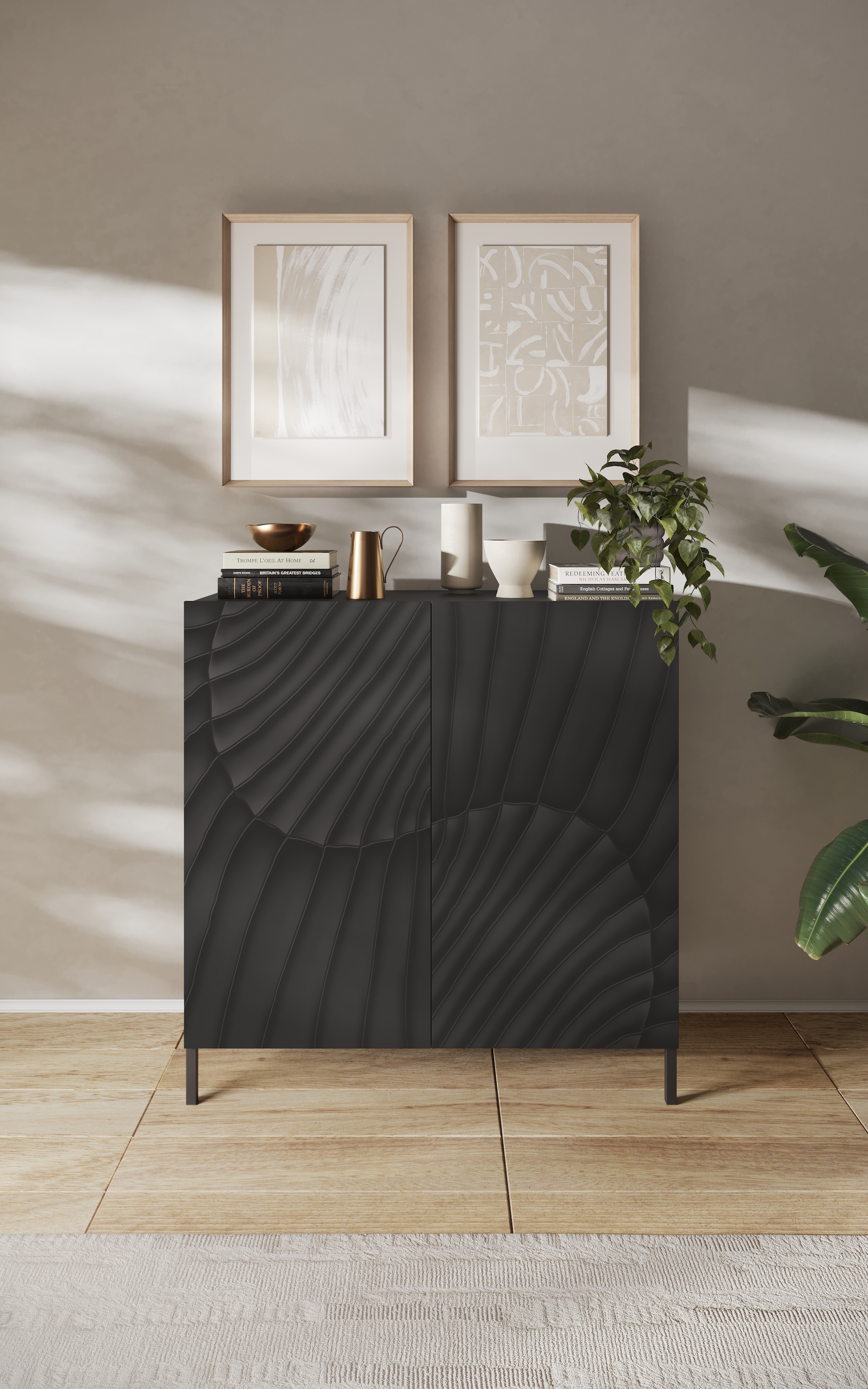 INOSIGN Highboard »Snake Höhe 123 cm u. Breite 121 cm, Kommode mit 2 Türen, Sideboard«, mit viel Stauraum, Schrank, Front mit besonderem Siebdruck