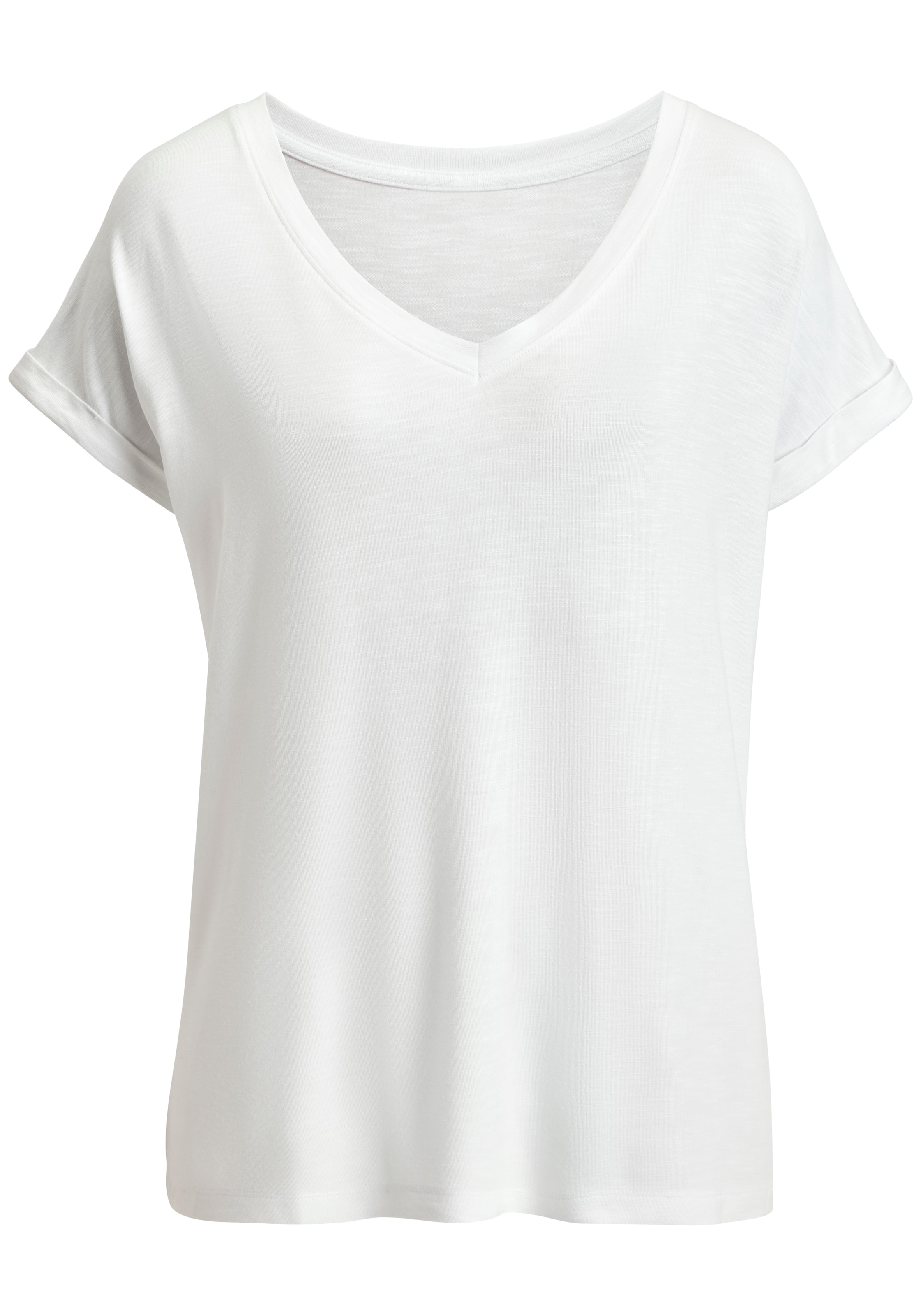 Beachtime V-Shirt »mit fixiertem Ärmelumschlag« 1 aus luftiger Viskose-Qualität