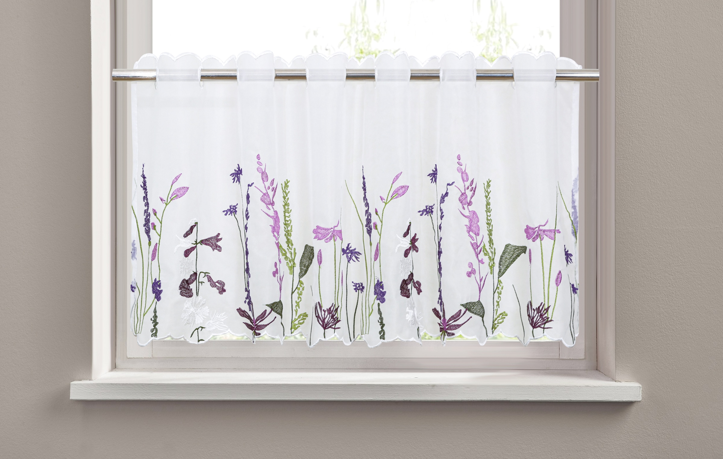 OTTO home Scheibengardine »Bille« Durchzuglöcher 1 Stk. tlg. transparent, mit einseitiger Stickerei, waschbar, Blumen