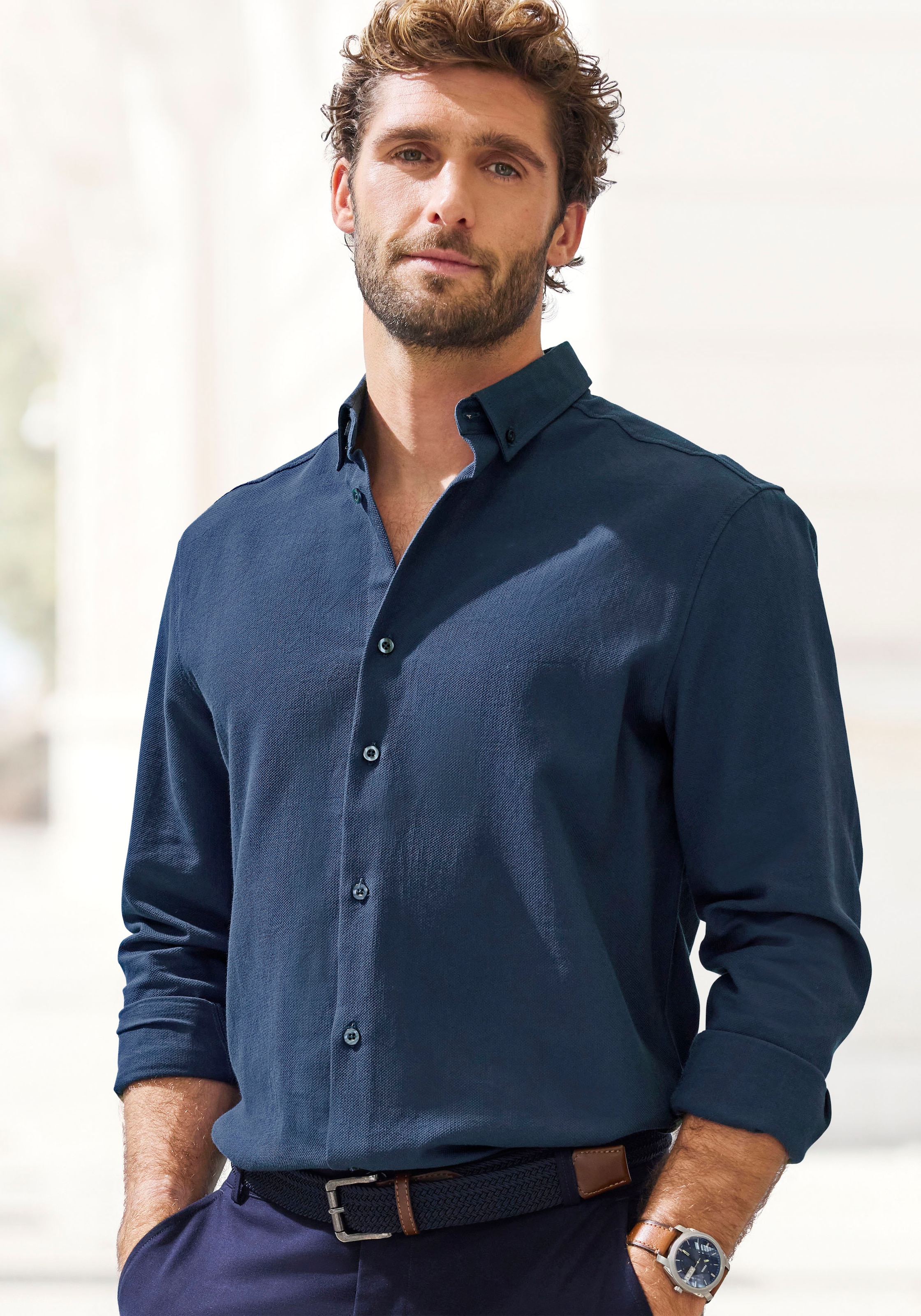 H.I.S Langarmhemd »Regular Fit« in hochwertiger Struktur Optik