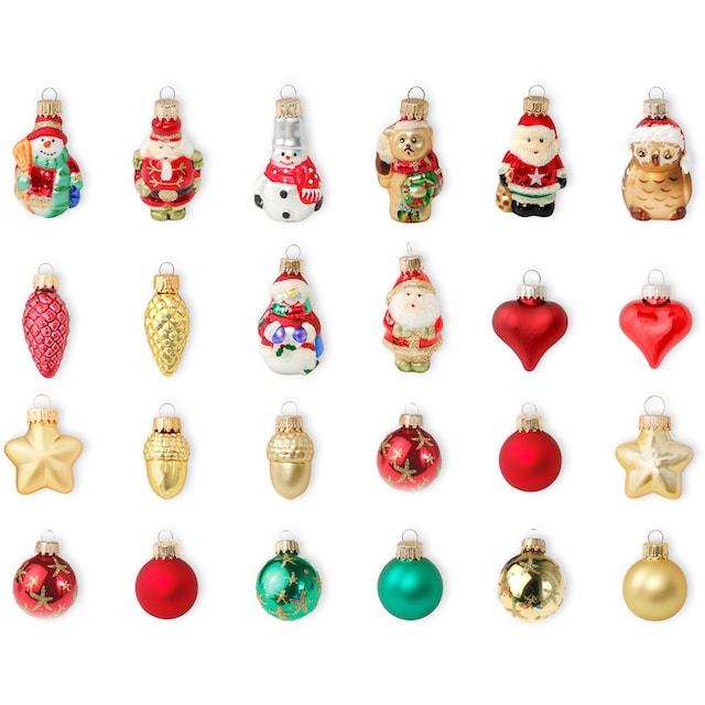 my home Adventskalender »Roana, Weihnachtsdeko«, für Erwachsene,  Adventskalender-Haus mit Minifiguren, handdekorierte Mini-Glaskugeln