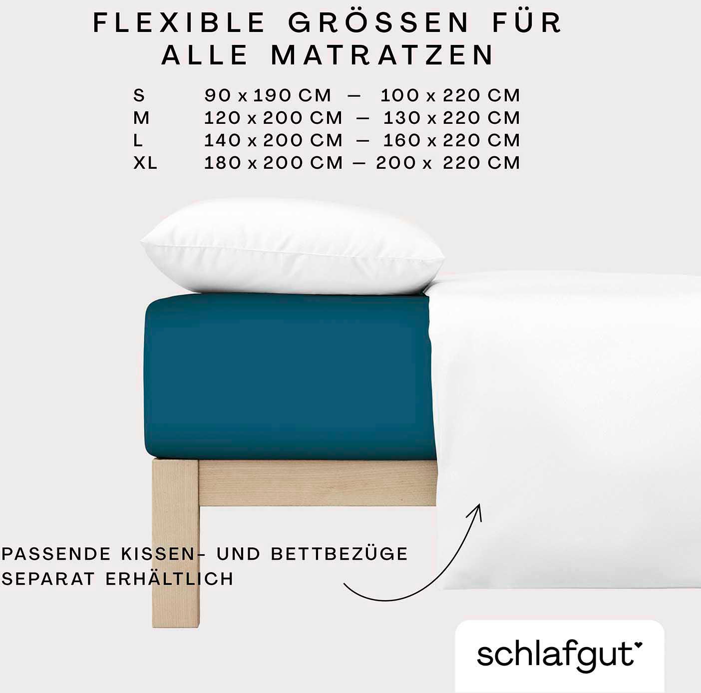 Schlafgut Spannbettlaken »PREMIUM Mako-Zwirn-Jersey, 220 g/m², 95% Bio-Baumwolle, 5% Elasthan« Bettlaken bis 30 cm Höhe, PREMIUM-Qualität langlebig, perfekter Sitz