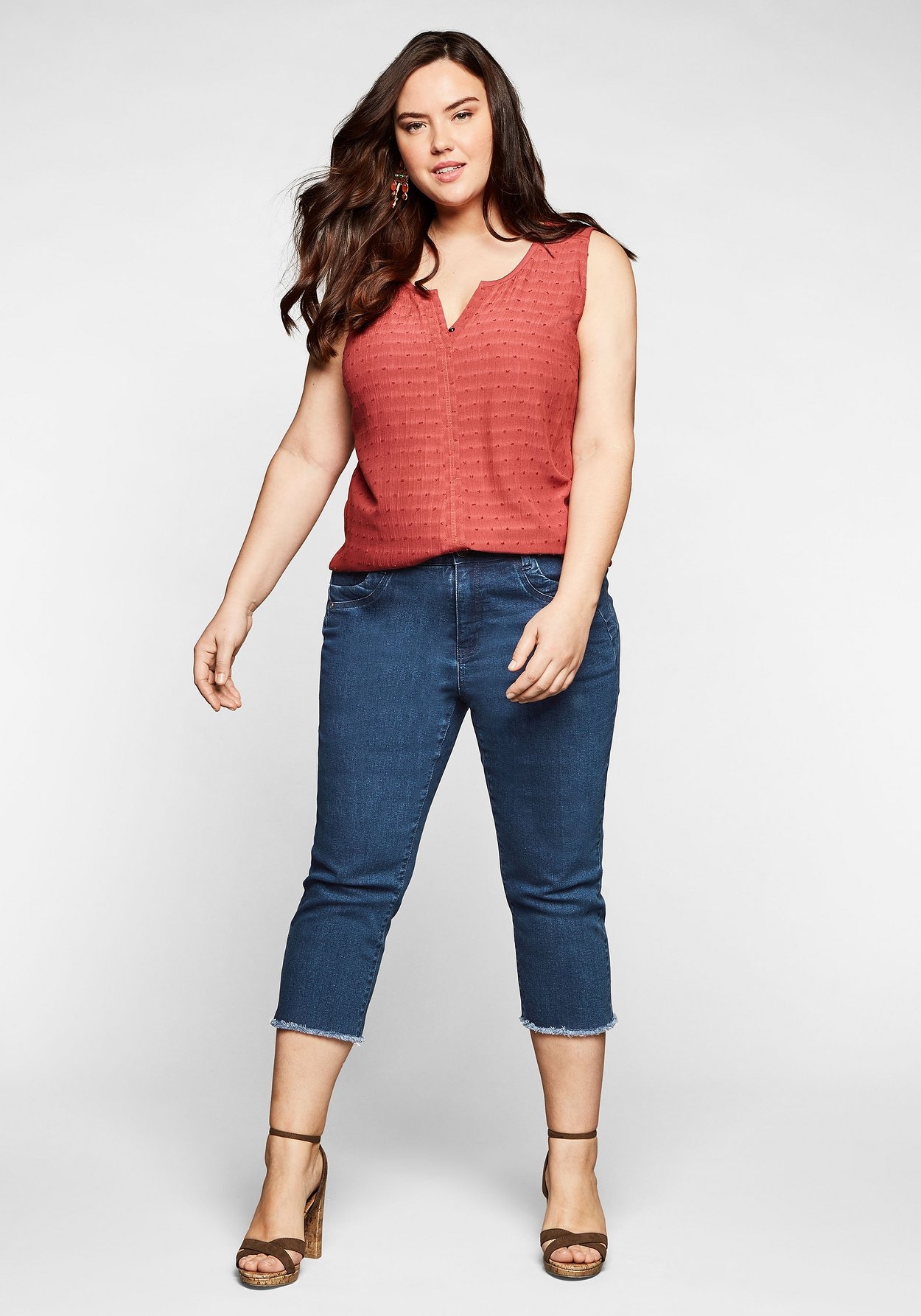 Sheego 3/4-Jeans »Jeans mit Fransen am Saum«