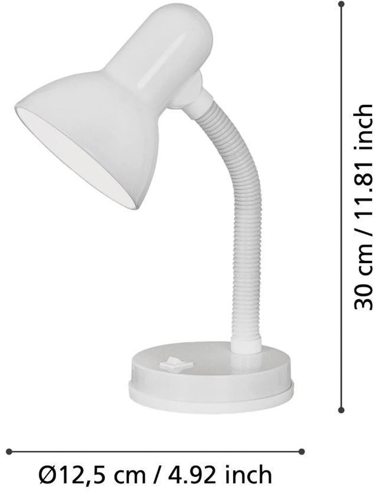 EGLO Tischleuchte »BASIC«, 1 flammig, Leuchtmittel E27 | Leuchtmittel wechselbar-ohne Leuchtmittel, weiß / Ø12,5 x H30 cm / exkl. 1 x E27 (je max. 40W) / Wippschalter