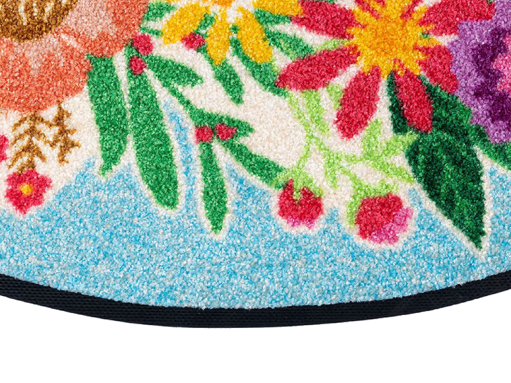 wash+dry by Kleen-Tex Fußmatte »Round Welcome Blooming«, halbrund, 7 mm Höhe, Schmutzfangmatte, Motiv Blumen, mit Spruch, rutschhemmend, waschbar