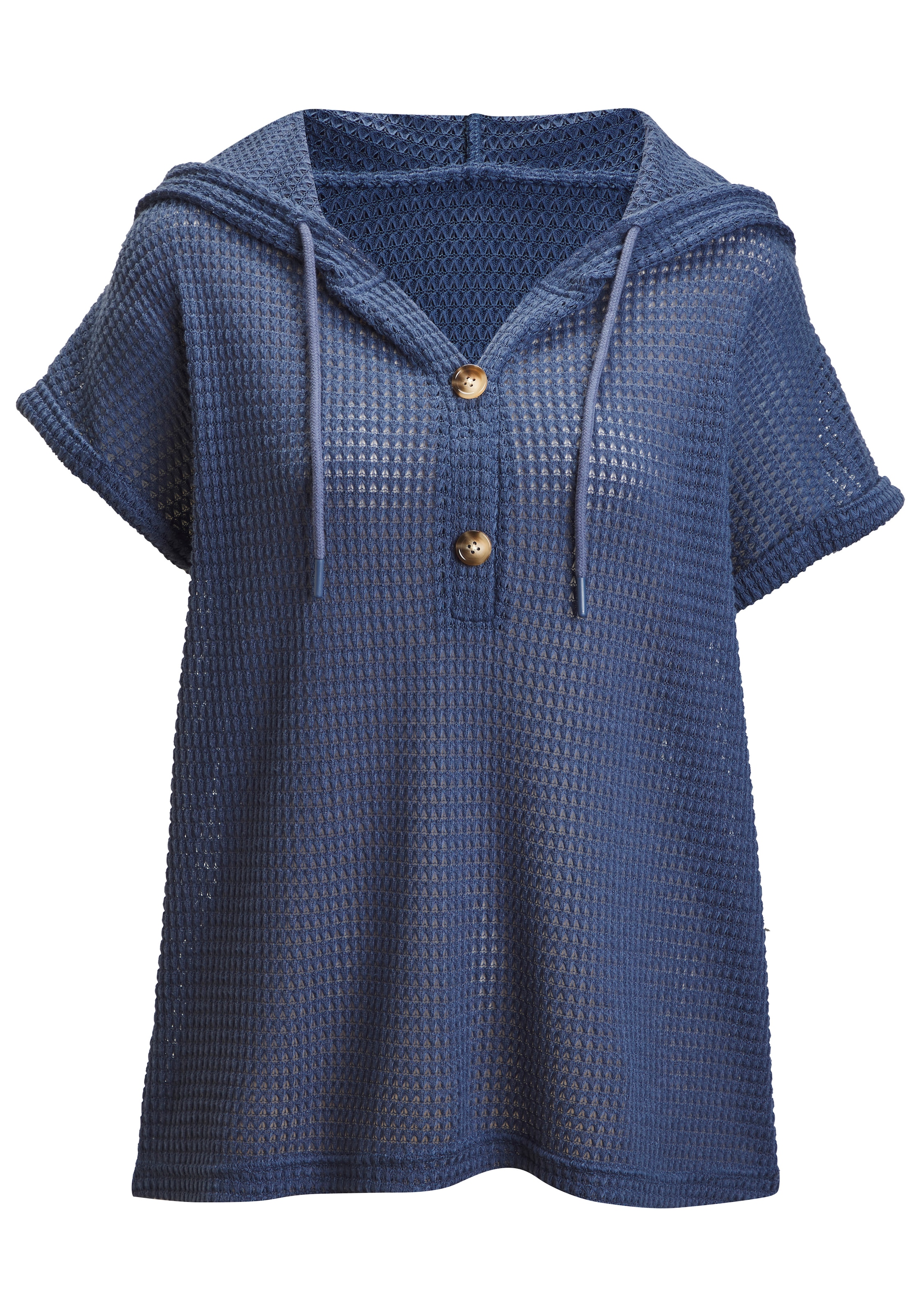 LASCANA Strandshirt »aus bügelfreiem Waffelstrick« 1 mit Kapuze und Knopfleiste