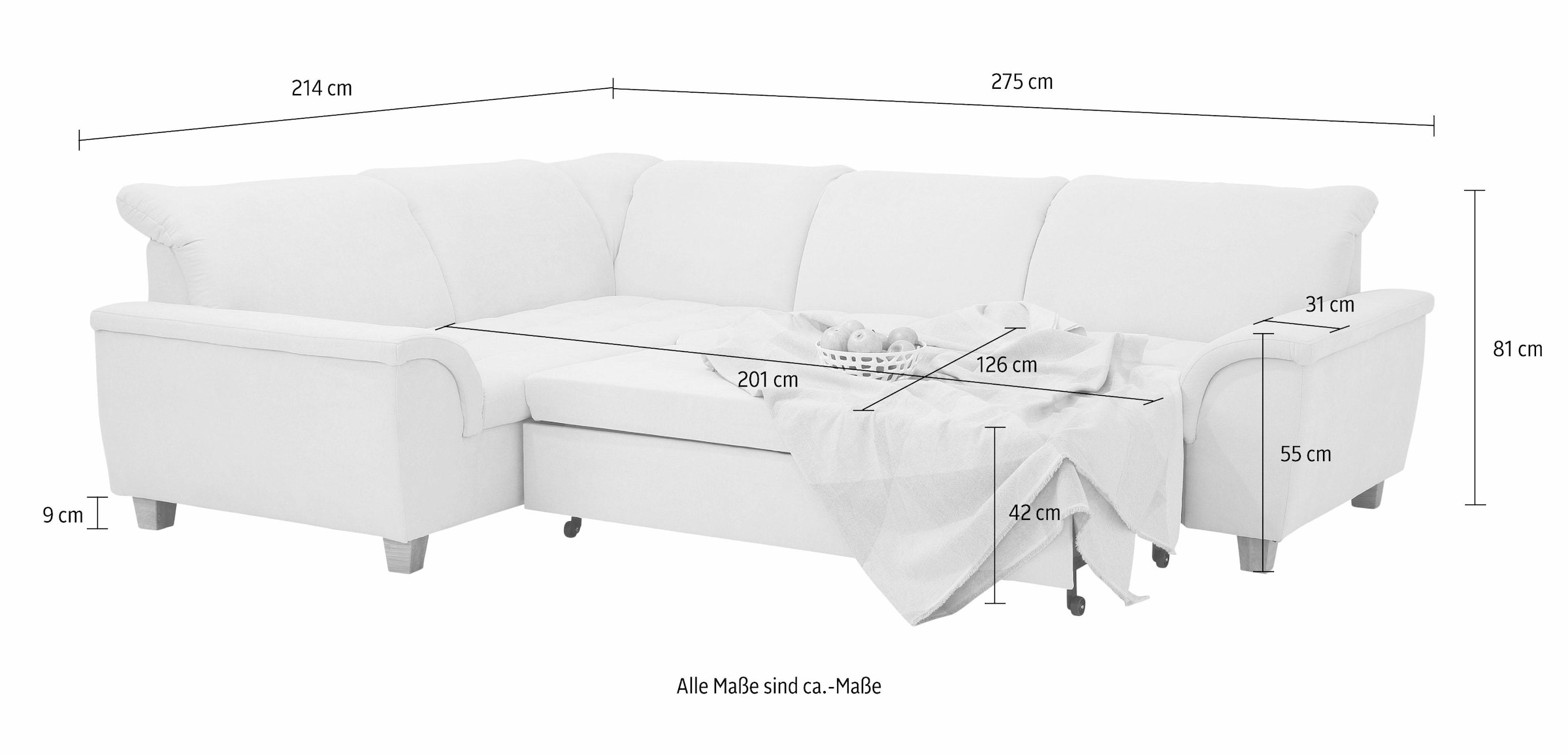 Home affaire Ecksofa »Lyla L-Form«, wahlweise mit Rückenfunktion und Bettfunktion