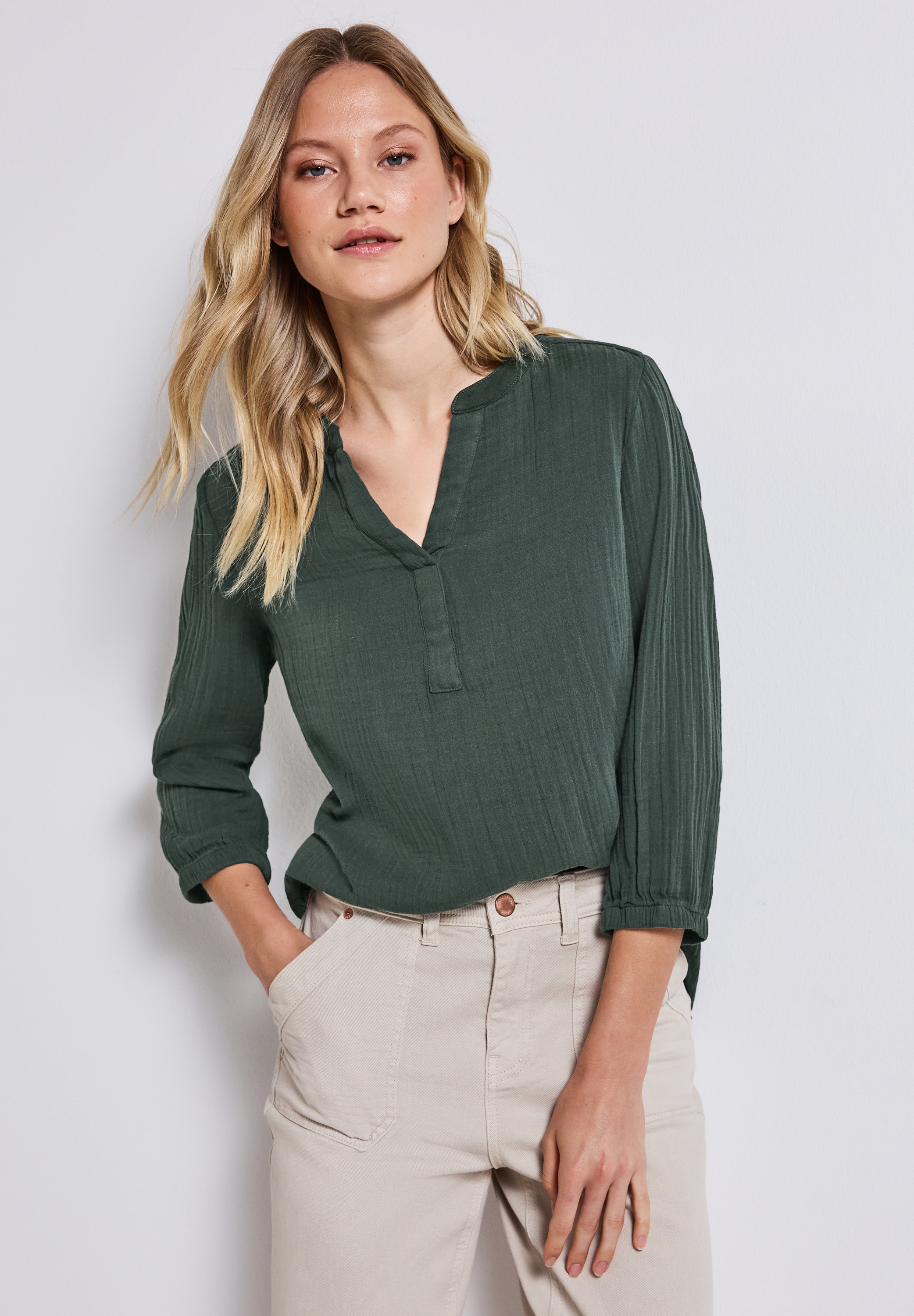 STREET ONE Hemdbluse, 3/4-Arm im Musselin-Look