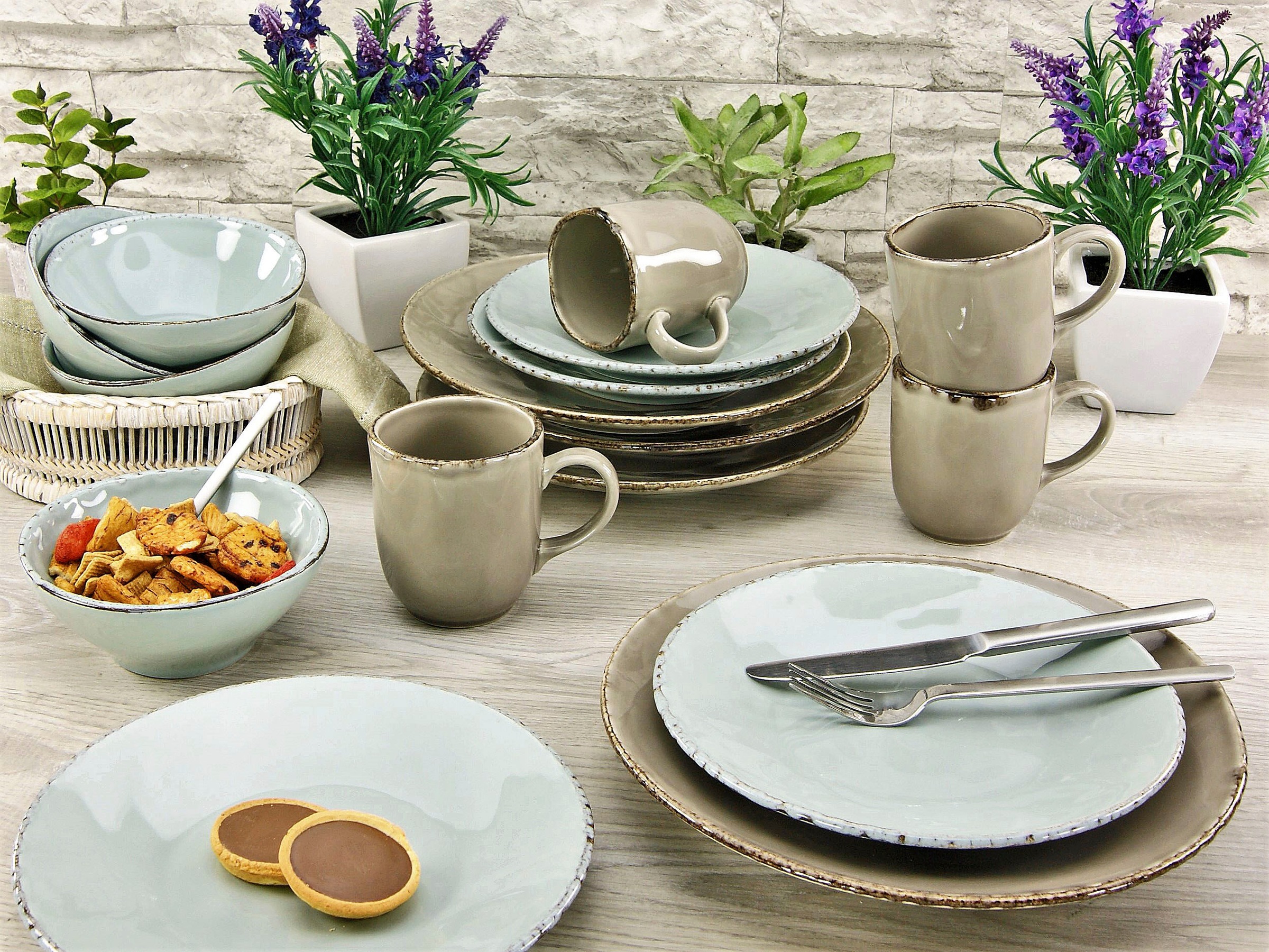 CreaTable Kombiservice »Geschirr-Set OSLO«, (Set, 16 tlg., Kaffeeservice und Tafelservice im Set, für 4 Personen), Service, Antik-Look, 16 Teile, für 4 Personen