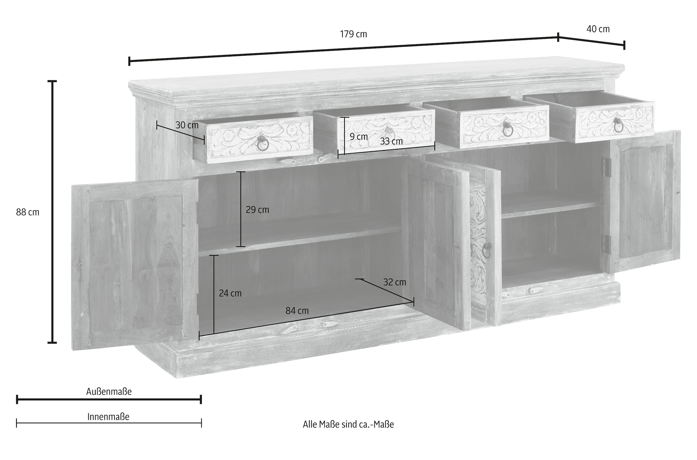 Home affaire Sideboard »Malati«, Kommode, Breite 179 cm