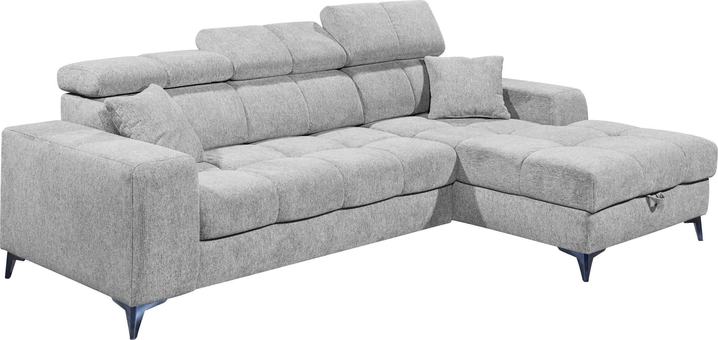 ED EXCITING DESIGN Ecksofa »Sydney L-Form mit Bettfunktion, Bettkasten, Kopfteilverstellung« motorischer Sitztiefenverstellung, USB-Port & 2 Zierkissen