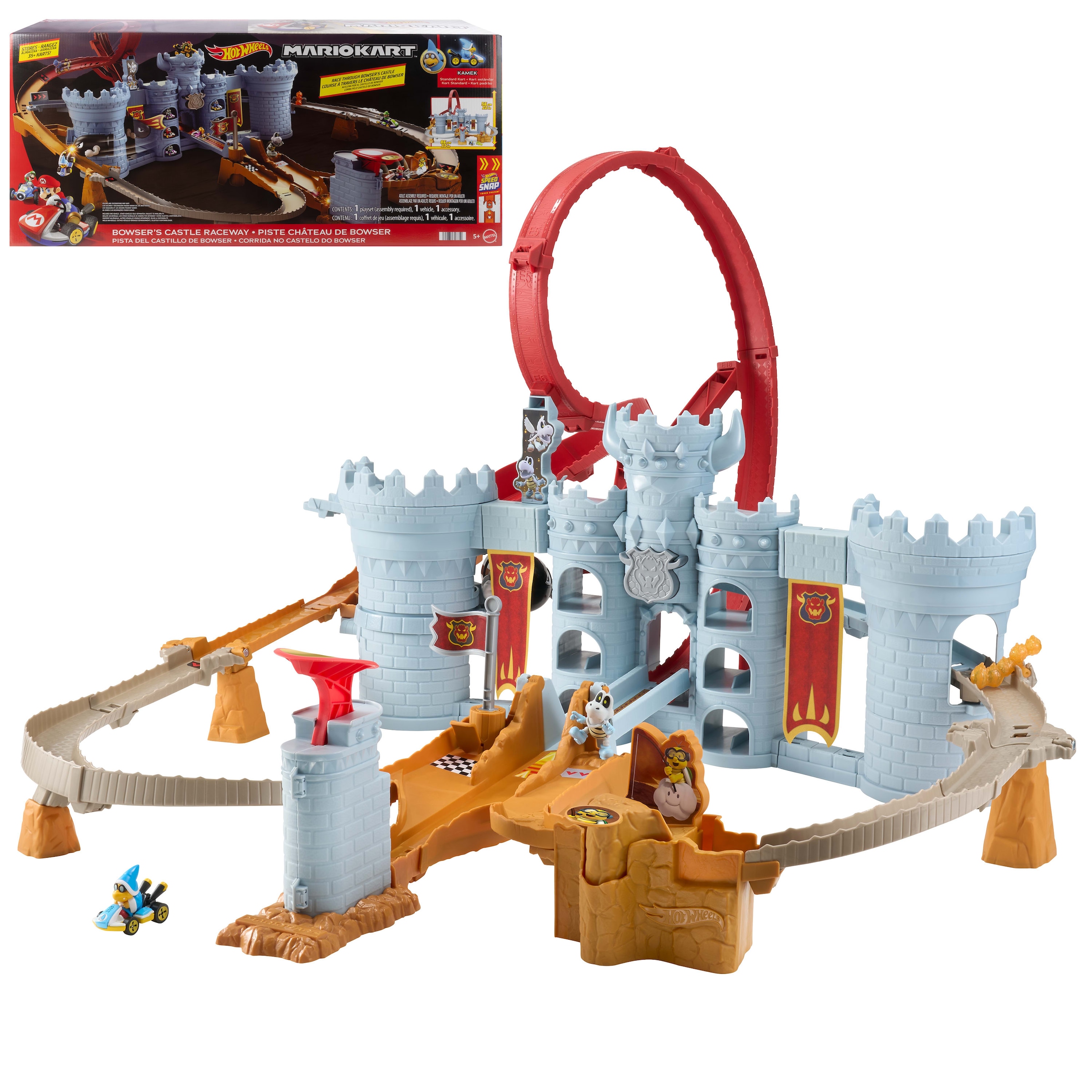 Hot Wheels Autorennbahn »Mario Kart Bowsers Schloss-Rennbahn« inklusive Die-Cast-Kamek